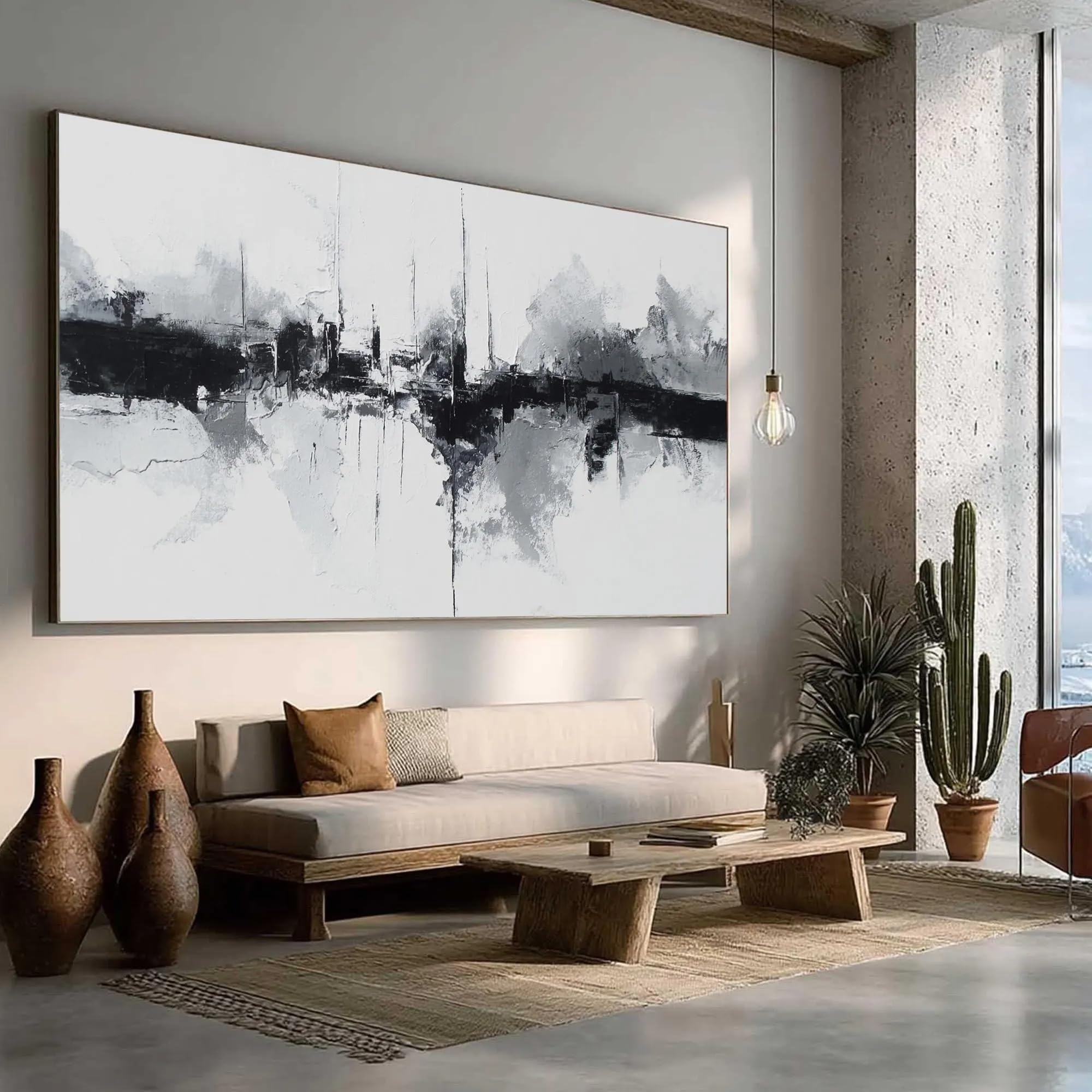 UUDEZO Cuadro abstracto en blanco y negro de gran tamaño para la decoración de la sala de estar (80x160cm (31x63in)