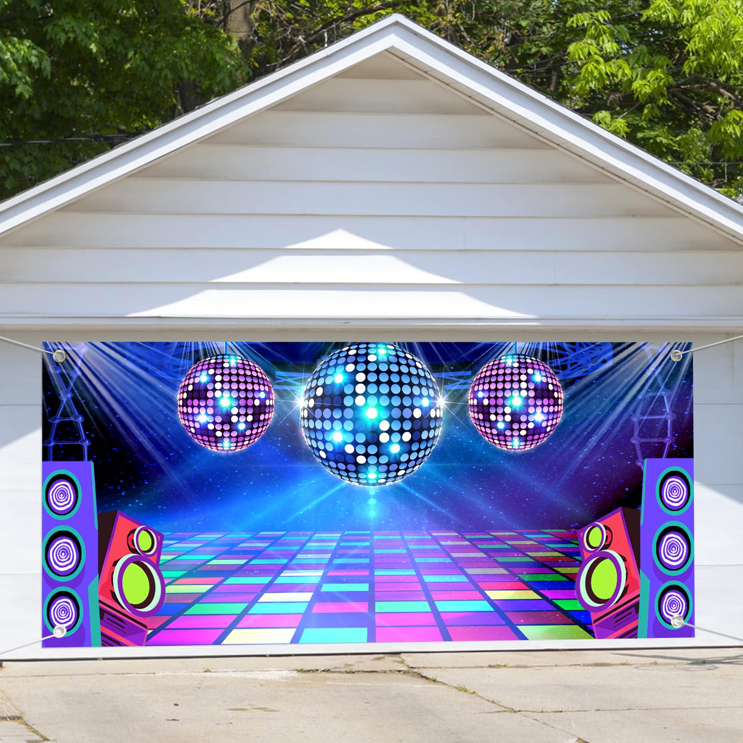 Blulu Disco Party Backdrop - 70s Theme Dance Door Banner With Ropes