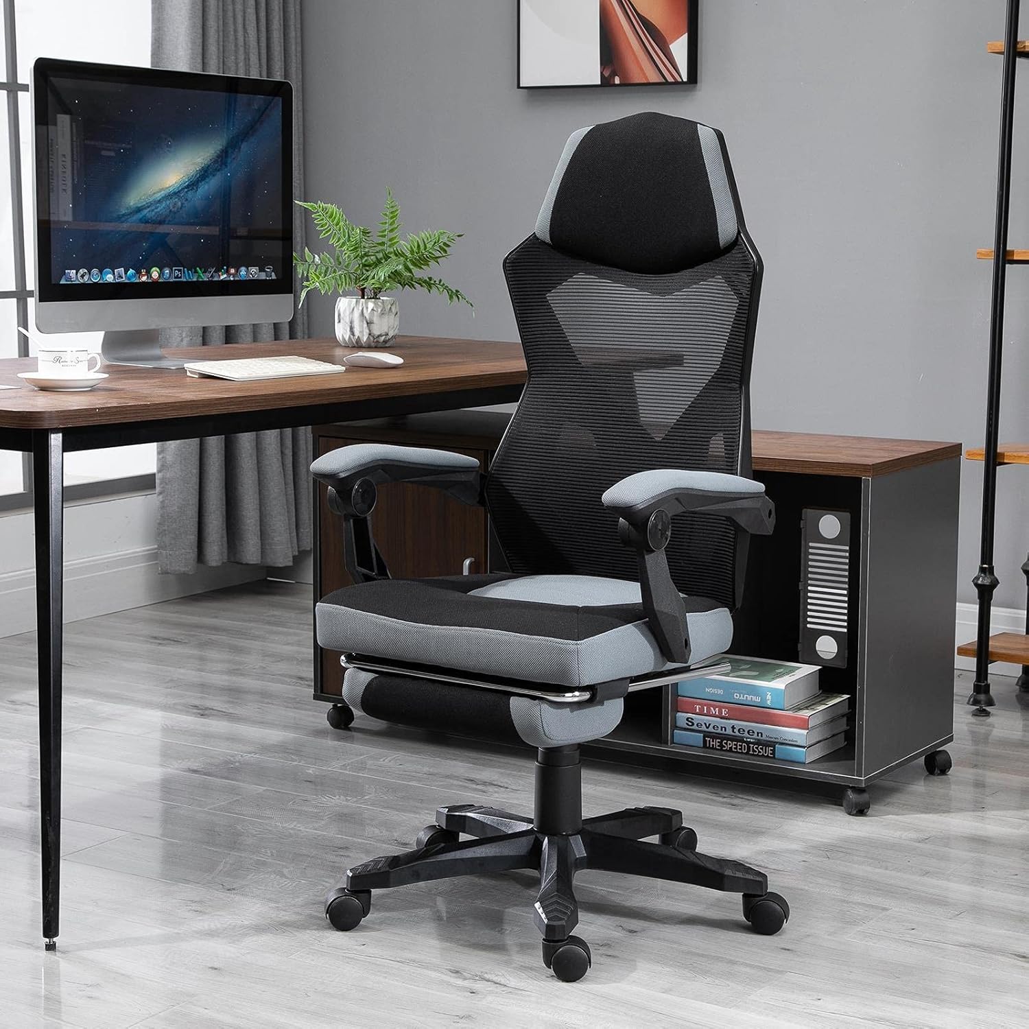 SensaitiN Grey Office Chair Adjust Height Recliner with