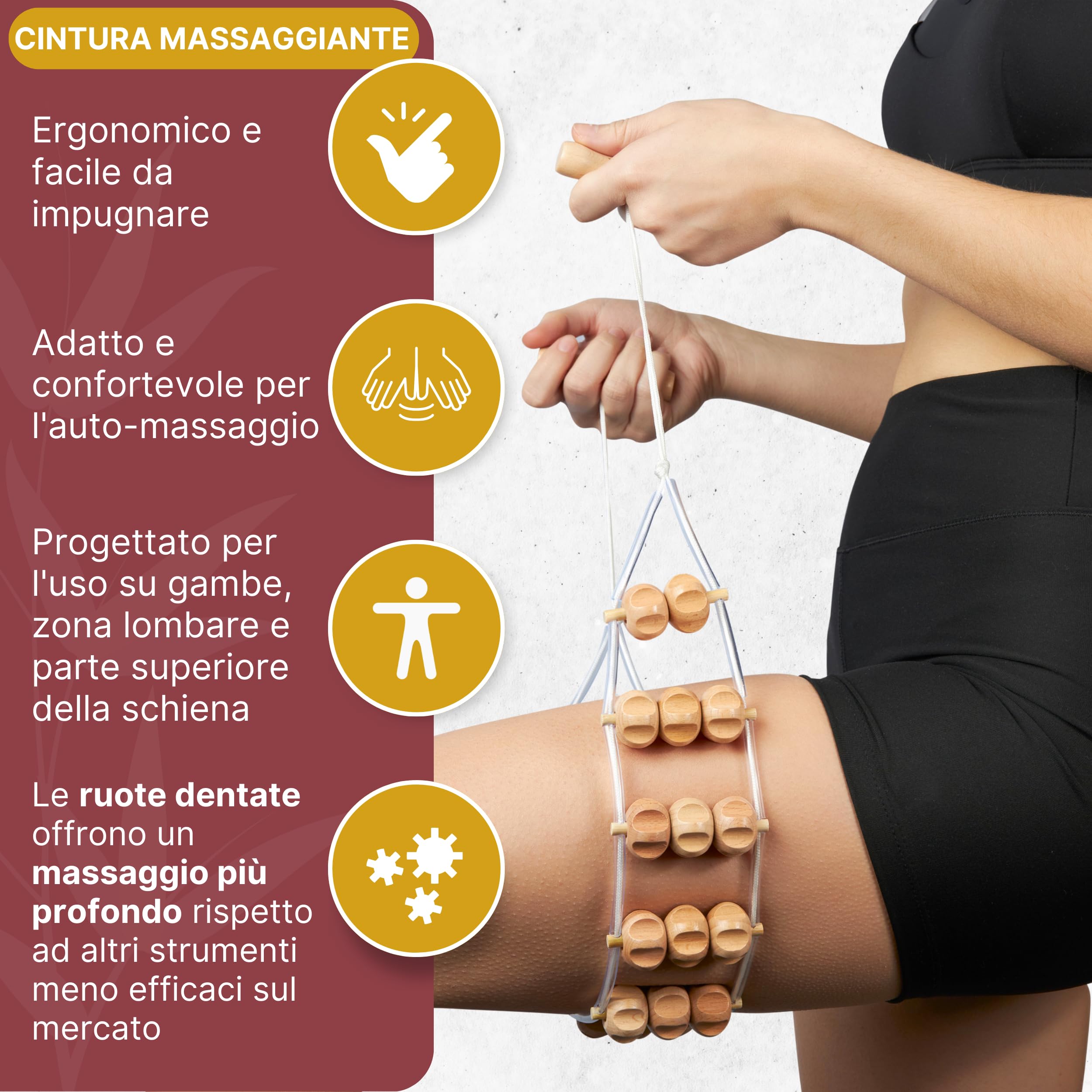 Kit Maderoterapia Legno 4 in 1. Massaggiatore Cellulite e Linfodrenaggio Gambe. Massaggio Anticellulite per il Corpo e le Gambe. Rullo Massaggiatore Linfodrenante in Legno di Faggio.