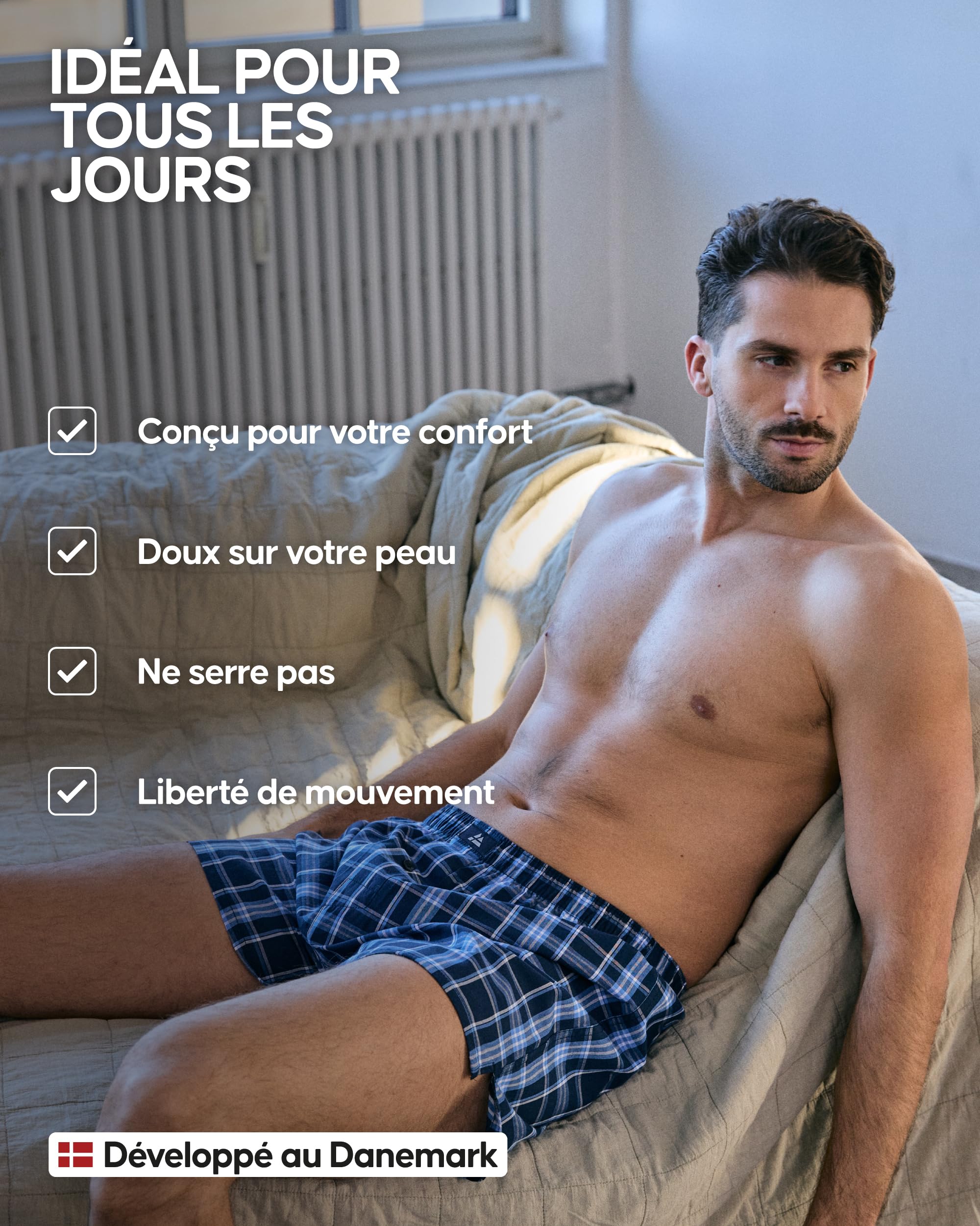 DANISH ENDURANCE Boxers Tissés 100% Coton Bio, Caleçon Americain pour Hommes, Coupe Ample, Lot de 4 ou 6