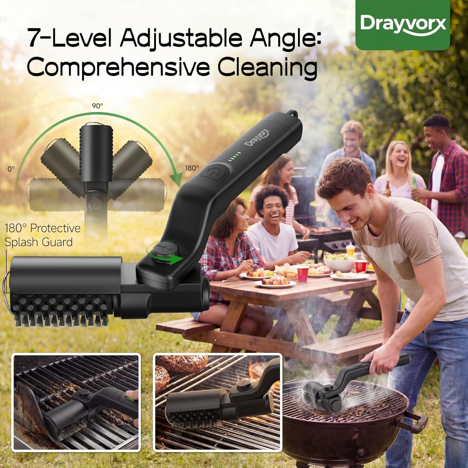 Brosse à grill électrique, brosse à grill à couple élevé avec modes 3 vitesses, nettoyeur de barbecue à couple maximum de 20kg pour acier inoxydable en fonte de porcelaine, poiles en acier renforcé, T