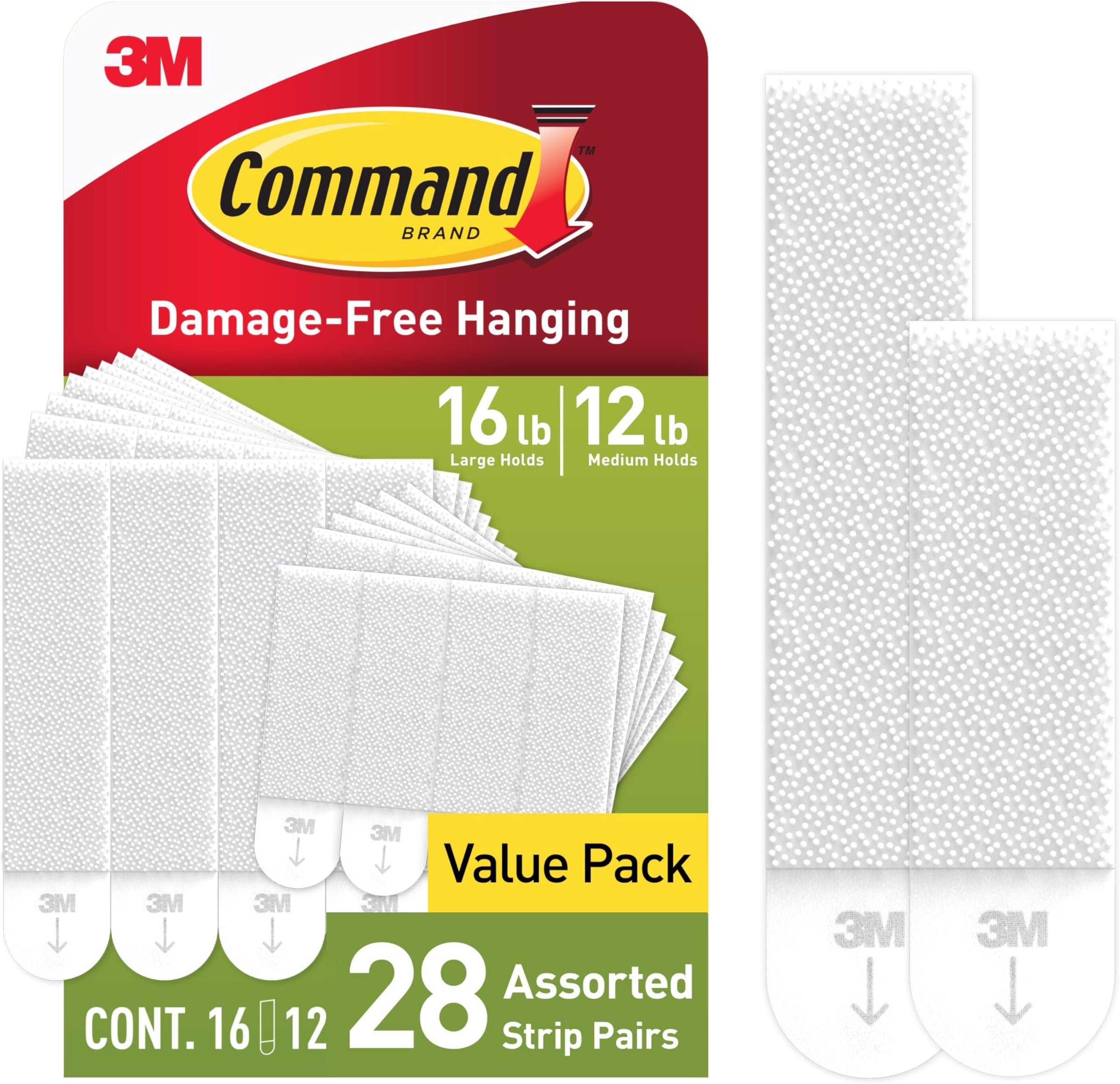 Command 15 lb & 10 lb Large and Medium 28 Pairs Picture Hanging Strips (56 Strips), Damage-Free Hangers for Picture Frames, No Tools Required, Great for Home Room Wall Decor, White Adhesive