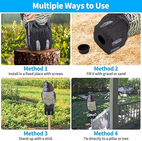 Miniatura 5 de Señuelos de búho para asustar a pájaros y ardillas, cabeza giratoria 360, búhos de jardín de plástico para uso en interiores y exteriores