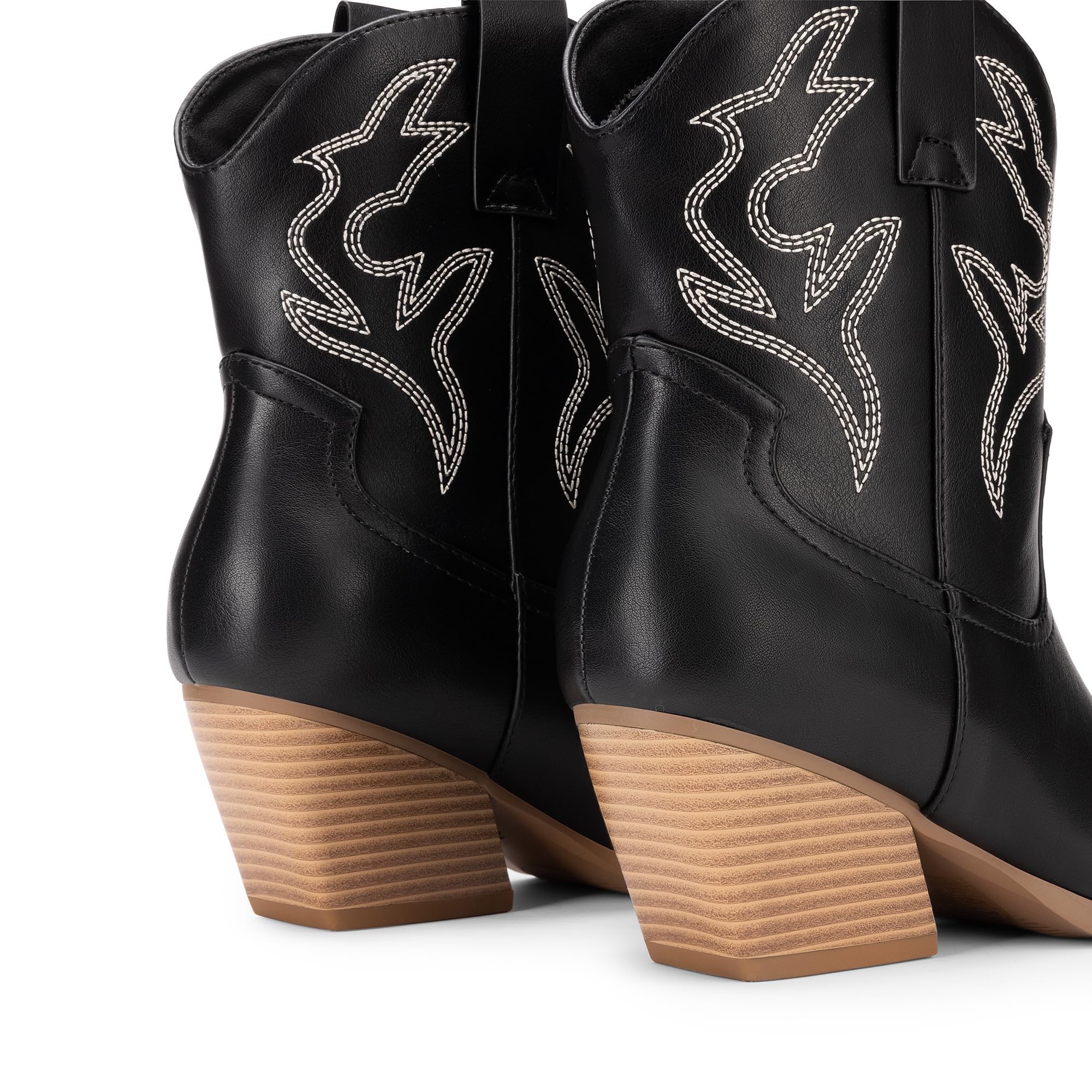 DREAM PAIRS Botas de Vaquera para Mujer, Bordadas y Cosidas, Botas Cortas Occidentales con Tacón Bajo y Punta Afilada, Botines Hasta ei Tobillo
