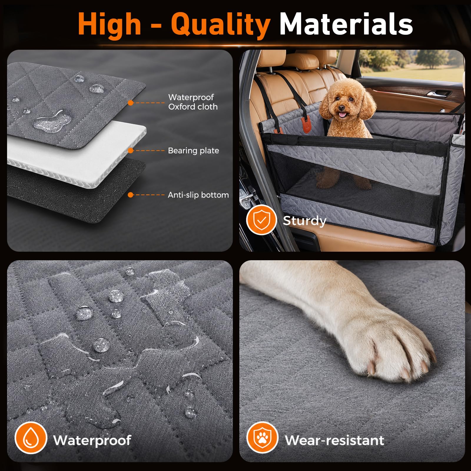 Perros Suelo Duro Asiento Individual, Asiento para Perros Reforzado Coche con Ventilación y Espacio de Almacenamiento, Impermeable Antideslizante Con Ventana de Red, Asiento para Perros Reforzado