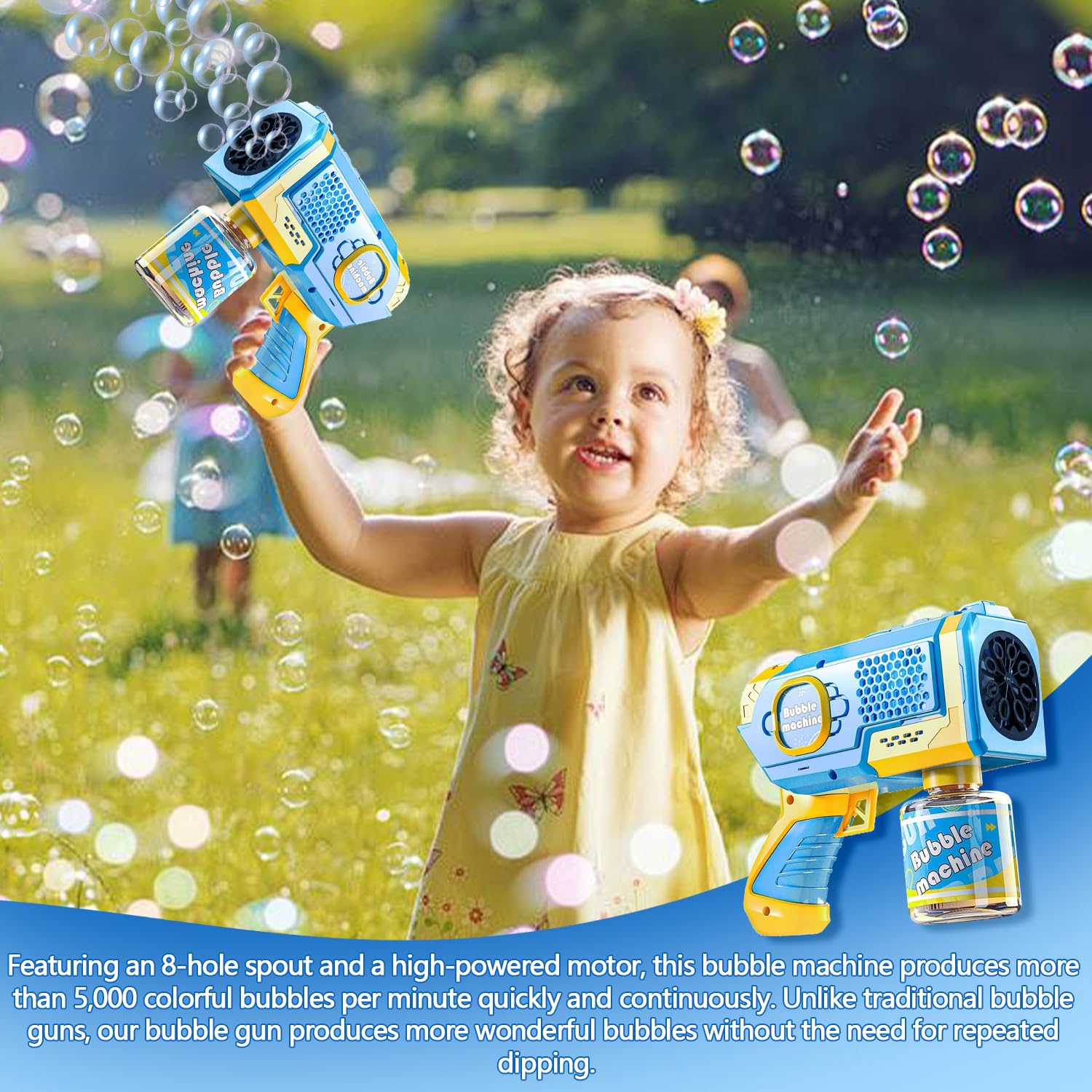 Máquina de Burbujas, Automatic Maquina Burbujas, Máquina de Burbujas para Niños, Maquina Pompas Jabon, Pistola de Burbujas de Agua, para Fiesta de Cumpleaños, Bodas, Niños y Adultos (Azul)