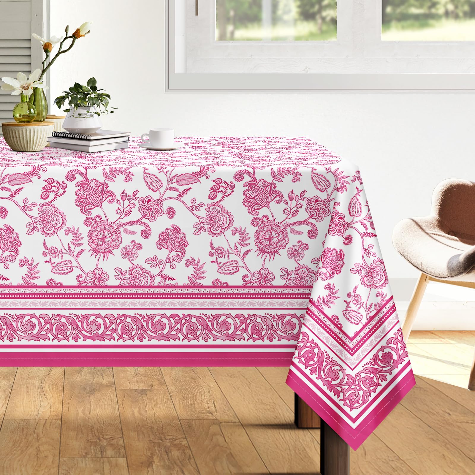 Arquiel Tischdecke Rosa Blumen, Tischdecken Abwaschbar Rechteckige Tischtuch Frühling Französisch Tischdeck für Haus Küche Esszimmer Party Dekoration(140 x 180 cm)