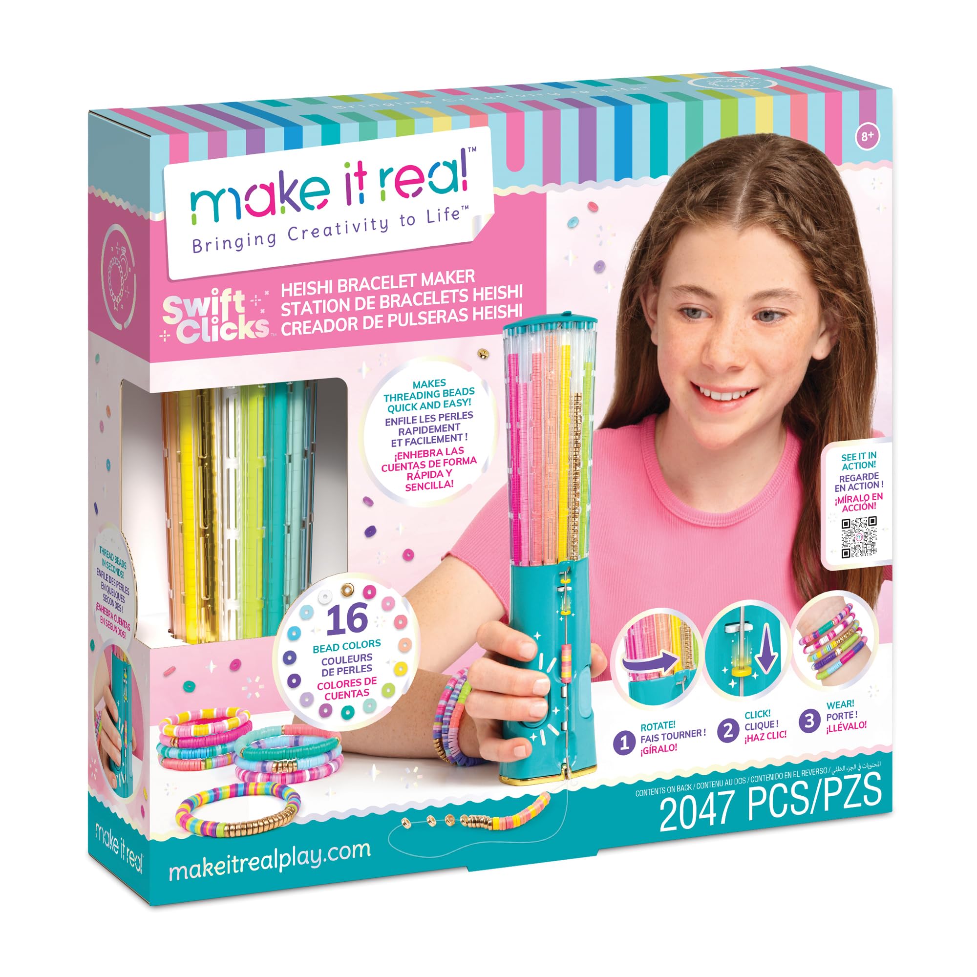 Make It Real – Heishi Bracelet Maker Bracelet Maker with Carousel, 2040 Heishi Beads, Cord and Tools | Bracelets Making Machine | 8 Year Old Girl Gifts Ormore