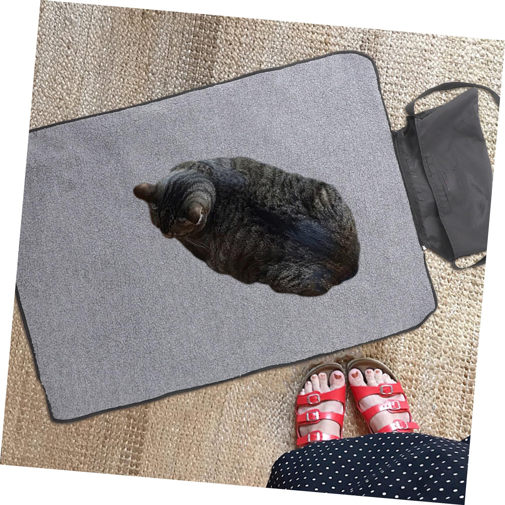 Manta Plegable para Mascotas Térmica Negra de Lana para Exterior | Rectangular, Portátil y Lavable, Bolsa Lateral Cremallera, Apta para Gatos y Uso Cama