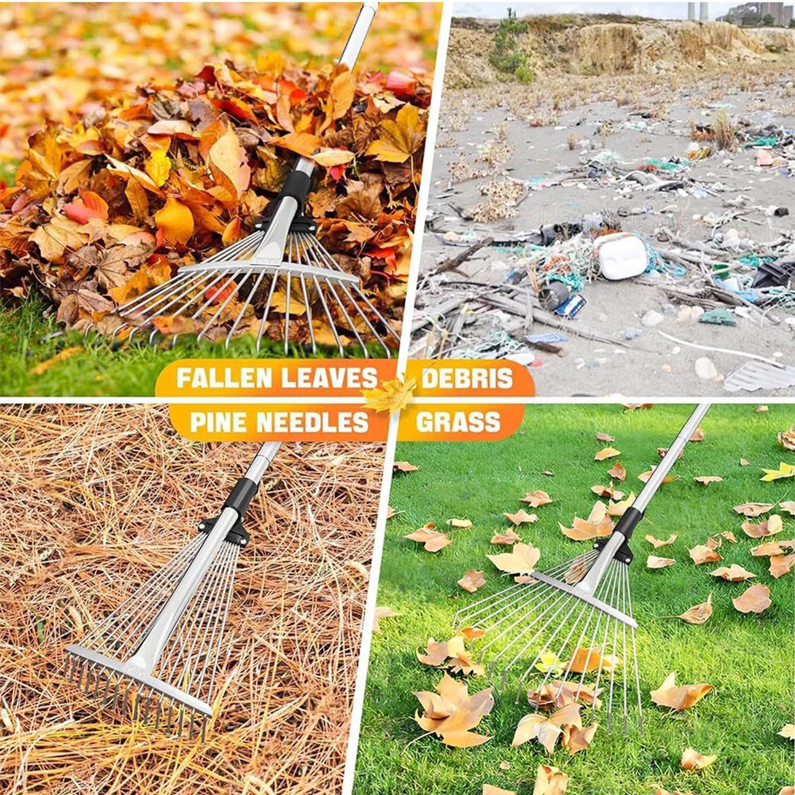 Rastrello Per Prato Attrezzo Diserbante Ergonomico Metallico | Rastrello Telescopico Da Giardino Per Giardino Posteriore Prato Siepe Livellamento Pulizia Diserbo Dissodamento Terreno