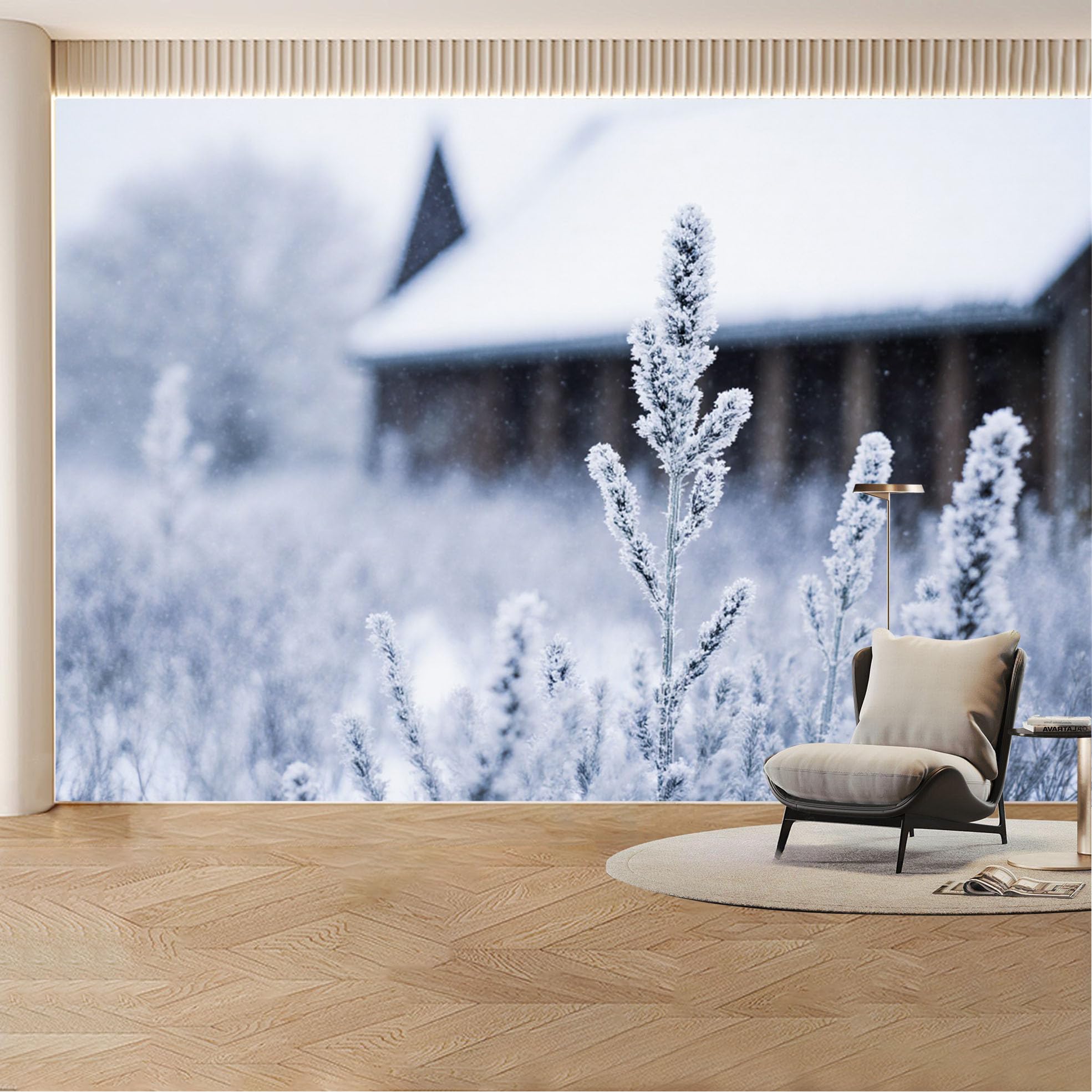 Custom Wall Mural Wallpaper Snowy Frost Plant， Winter Landscape Nature Large Wall Art， Misty Nordic Removable SelfAdhesive Large Photo for Living Room， Bedroom， Office