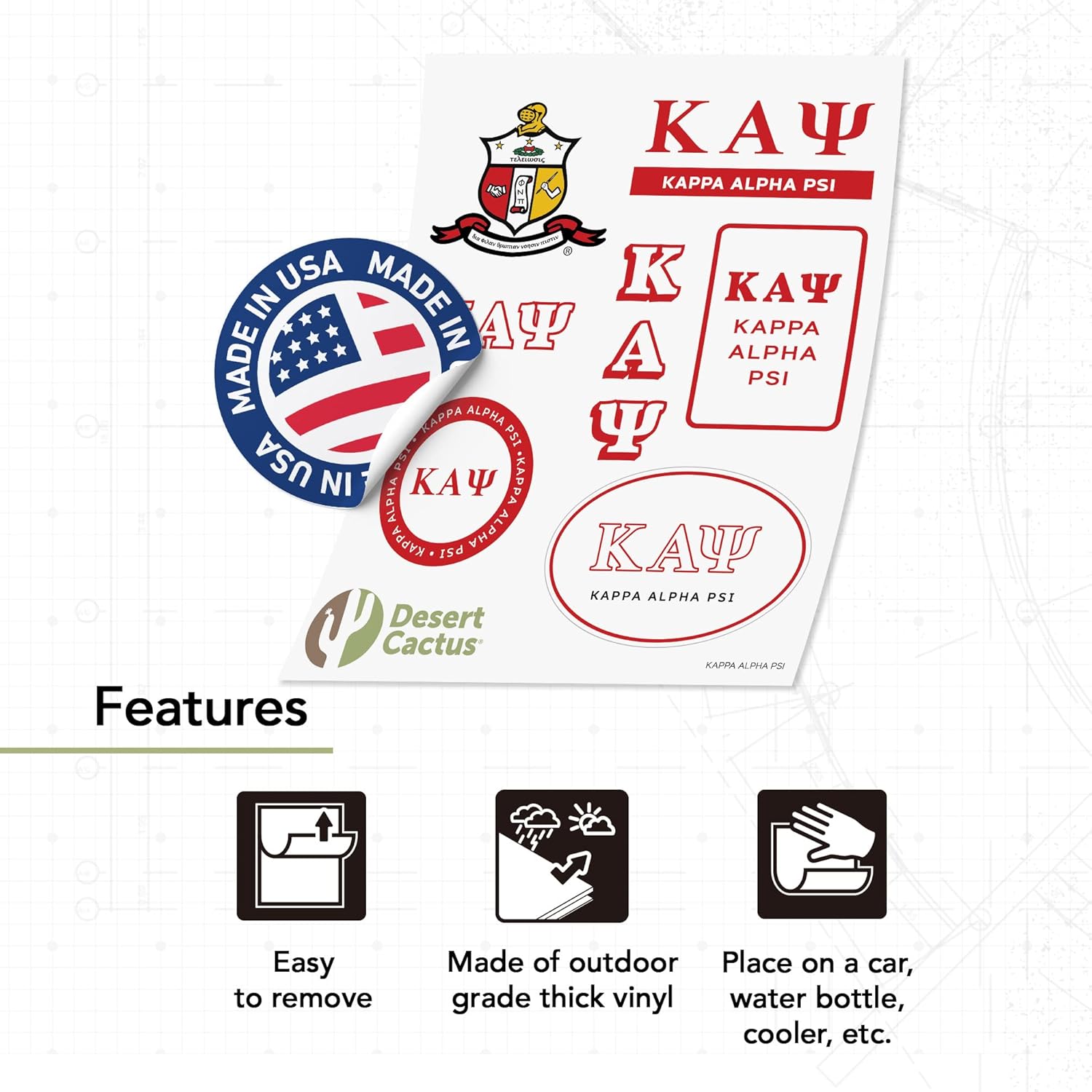 Desert Cactus Kappa Alpha Psi Sticker Sheet Vinyl Decal Laptop Water Bottle Car Scrapbook (Full Sheet Standard)