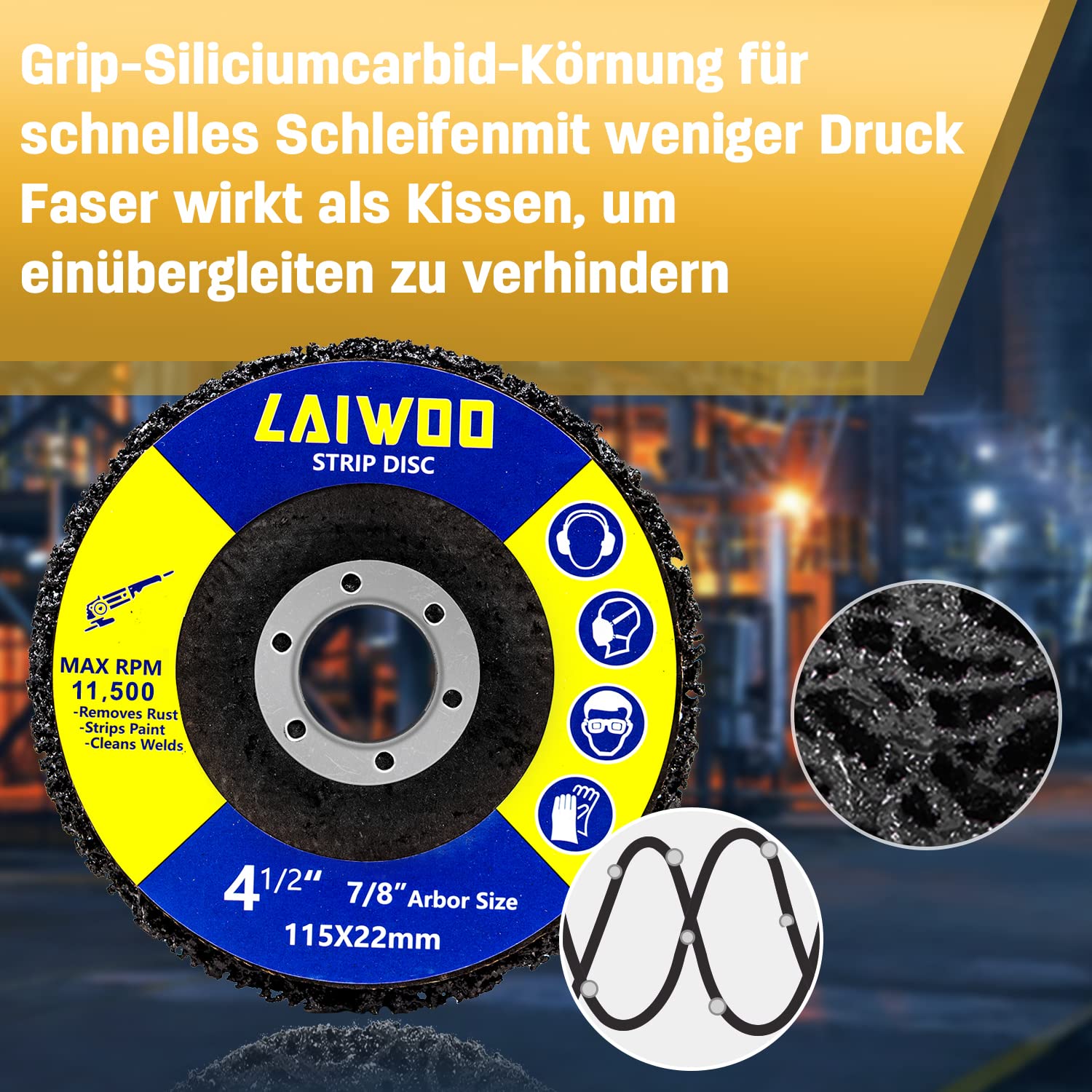 LAIWOO Set di 10 Dischi di Smerigliatura, Set di Dischi per la Pulizia Grossolana, in Nylon per la Rimozione di Vernice e Ruggine per Smerigliatrice Angolare, 125 x 22 mm