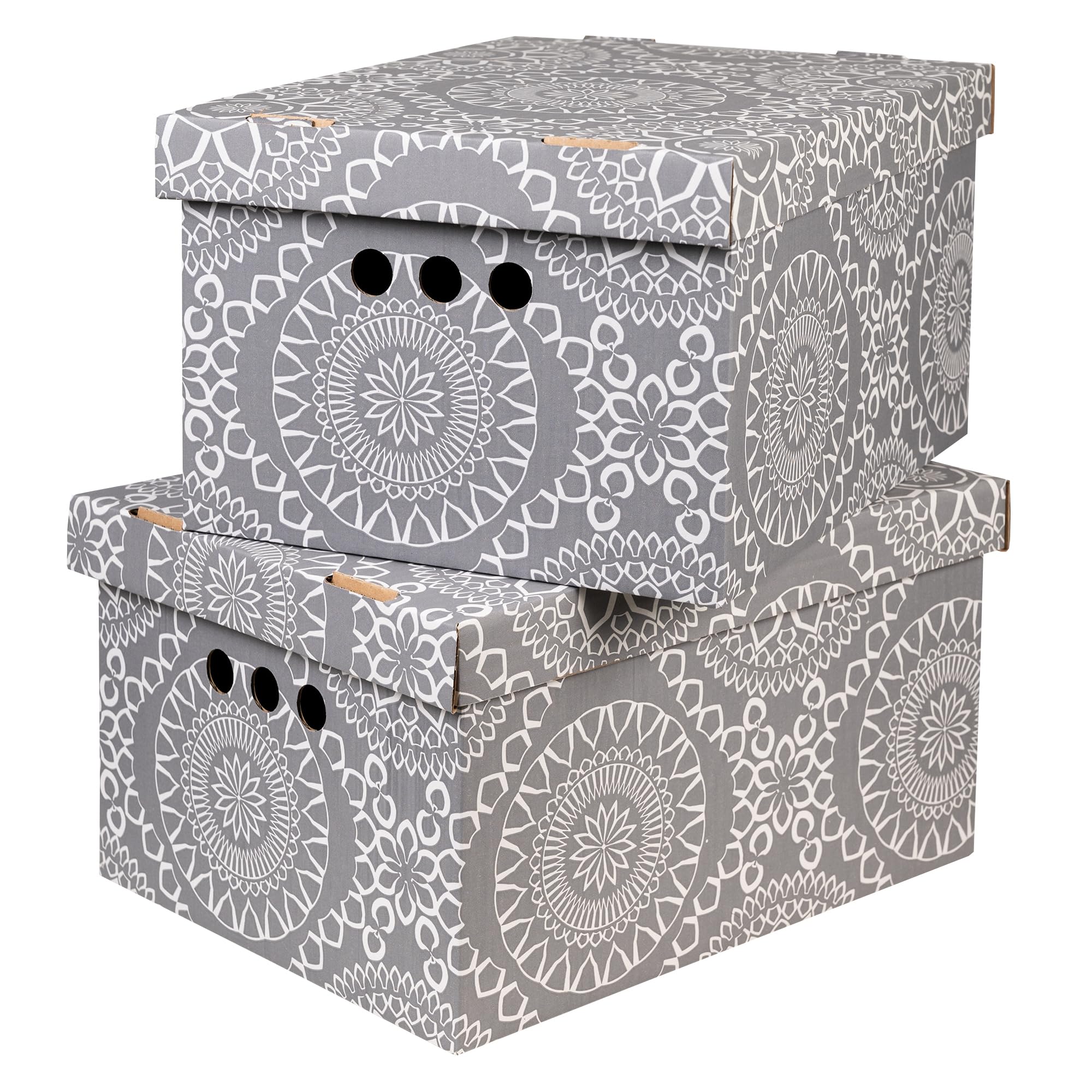 SOFTILLO Pack of 2 Decorative Storage Boxes With Lids Home Office Bedroom Wardrobe Box Organiser Archive Box with Lid Multi-Use General Storage Archive Box with Lid Stylish Set XLarge Pink Stripes — view 10