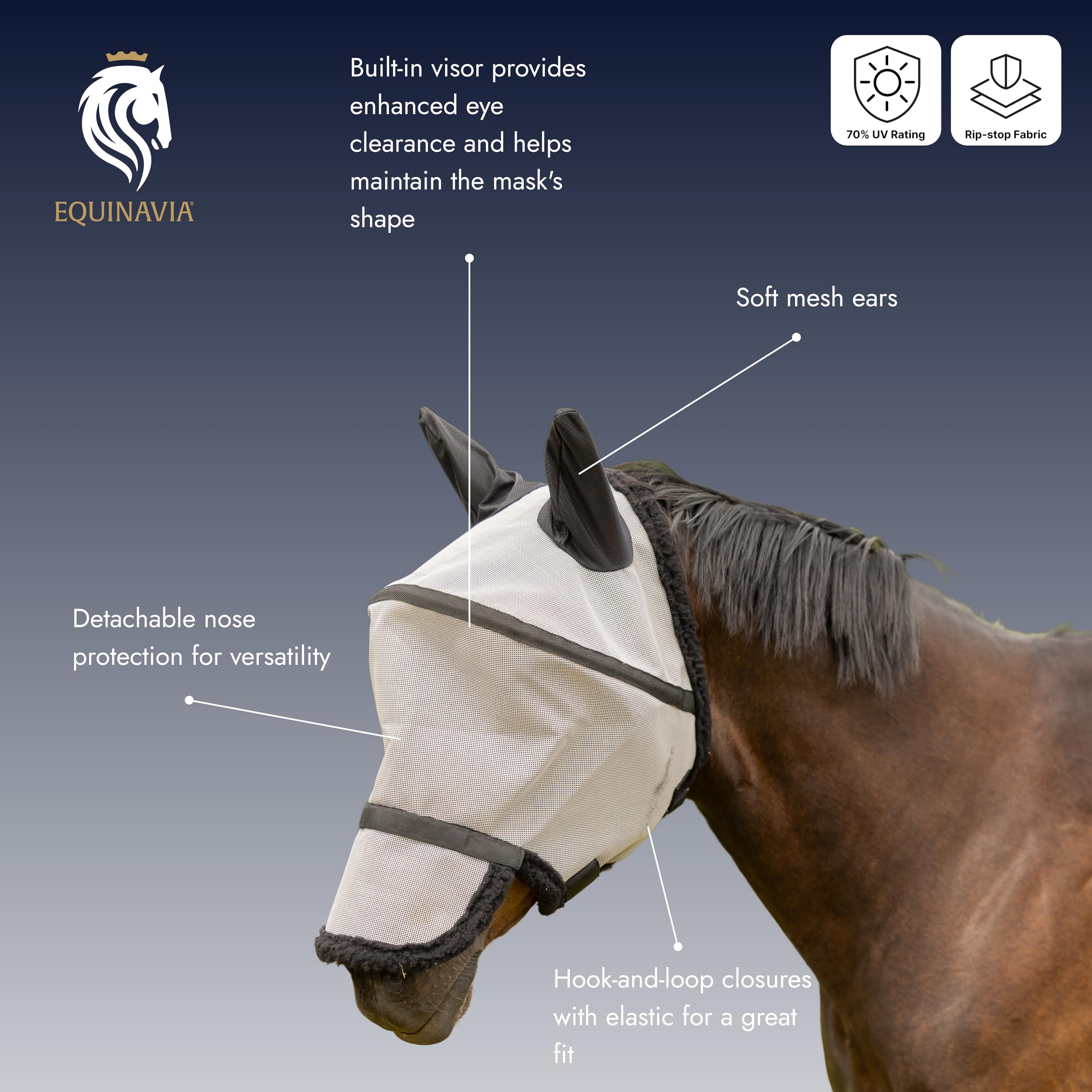 Equinavia Máscara antimoscas con nariz desmontable, color gris, caballo