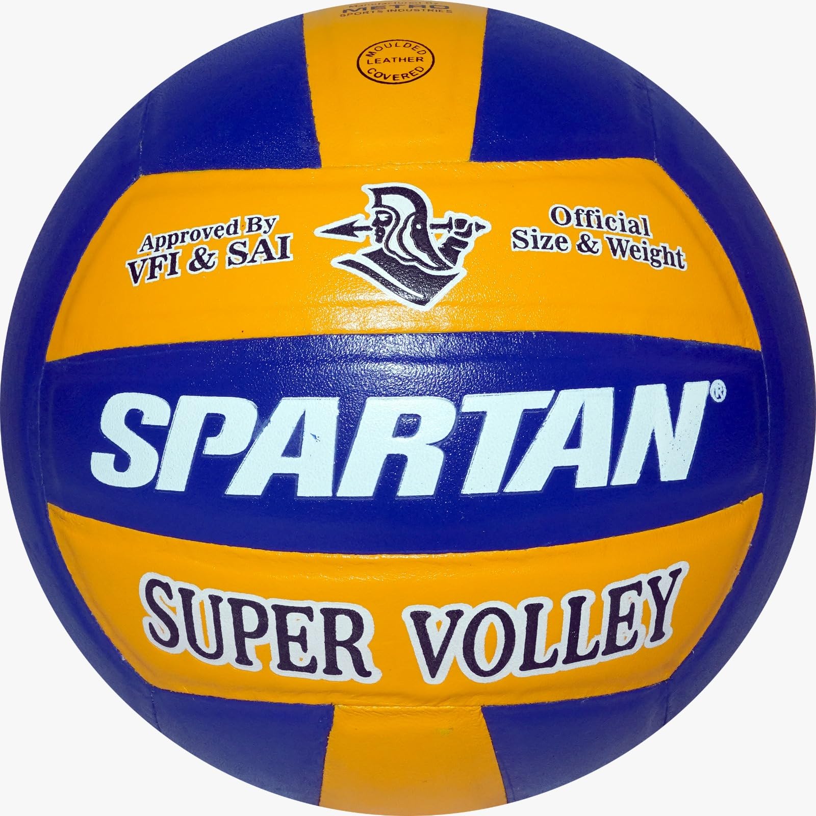spartan sports corporation super volley volleyball, leather-pasted rubber moulded, blue and yellow, size 4, 18-panel, waterproof, lightweight