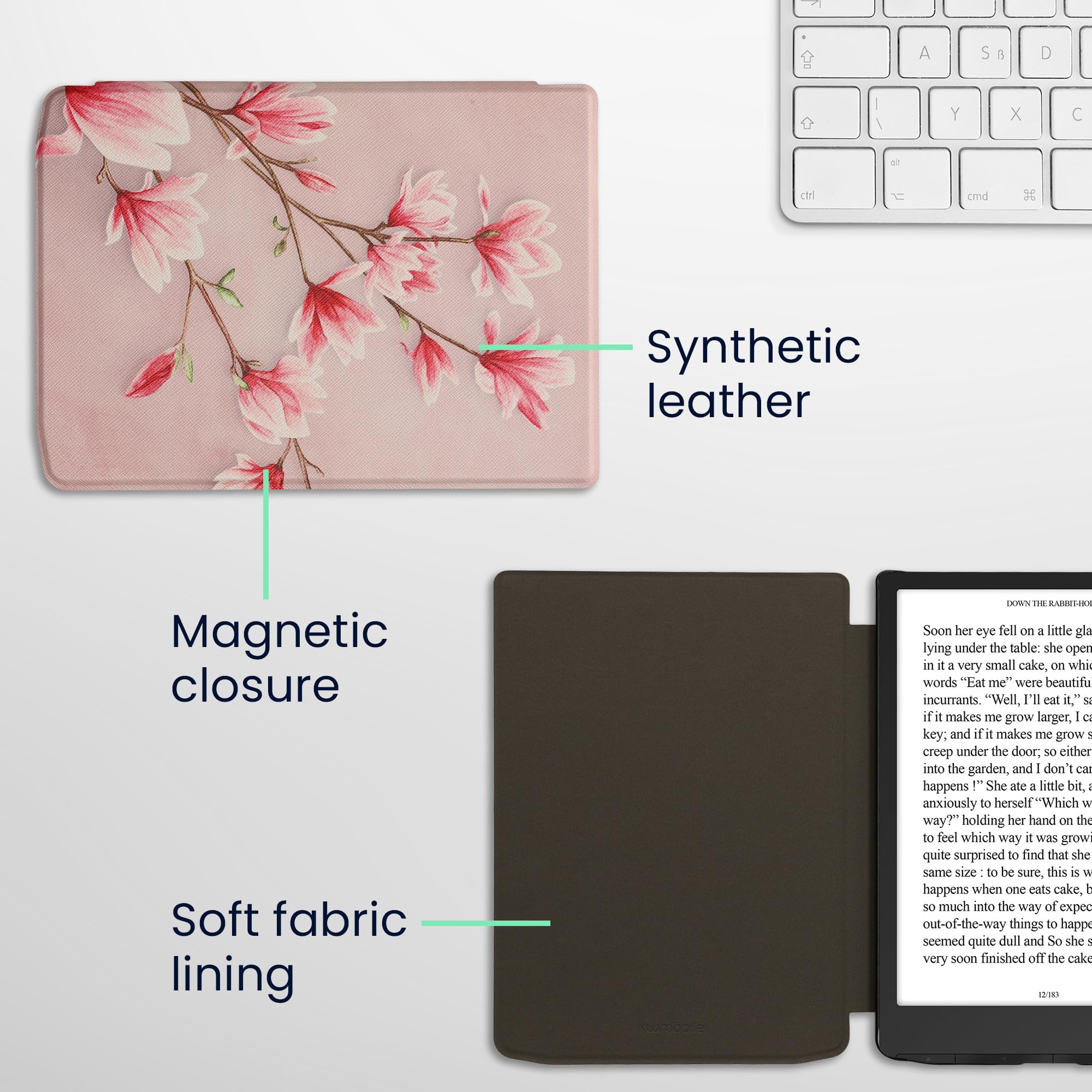 kwmobile Etui kompatybilne z Pocketbook InkPad 4 / Color 3 / Color 2 / Vivlio InkPad 4 / InkPad Color 3 etui - pokrowiec na czytnik e-booków - magnolie różowy/biały/zakurzony róż