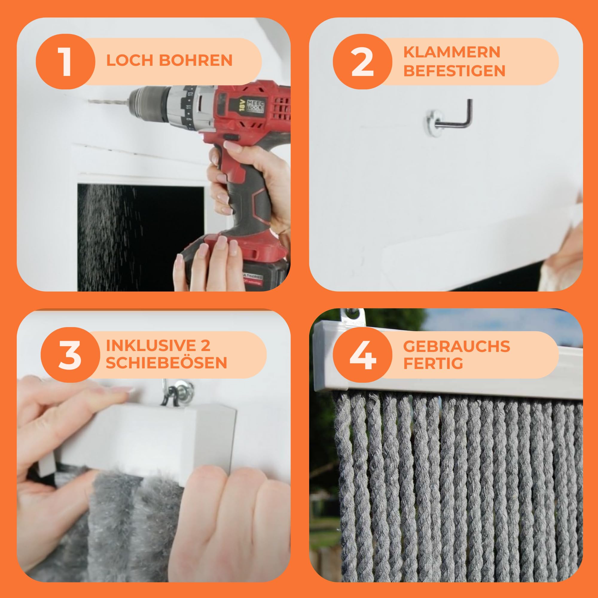 Trente Türvorhang Trentero 120 x 230 cm – Hellgrauer Kordelvorhang – Optimaler Insektenschutz, für Privatsphäre und Belüftung