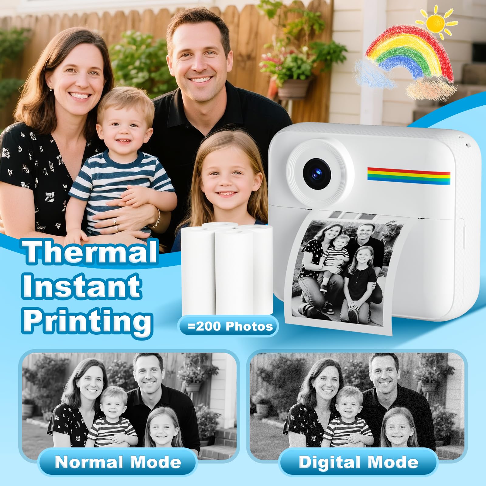 Cámara de impresión instantánea para niños, cámaras instantáneas de 1080P para niños que imprimen fotos con tarjeta de 32 GB, cámara digital Daurable para niños, regalo de cumpleaños para niñas y 6