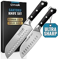 Cutluxe Artisan Santoku Knife Set: 7" Chopping & 5" Vegetable Knives - High Carbon German Steel, Full Tang, Ergonomic Pakkawood Handle