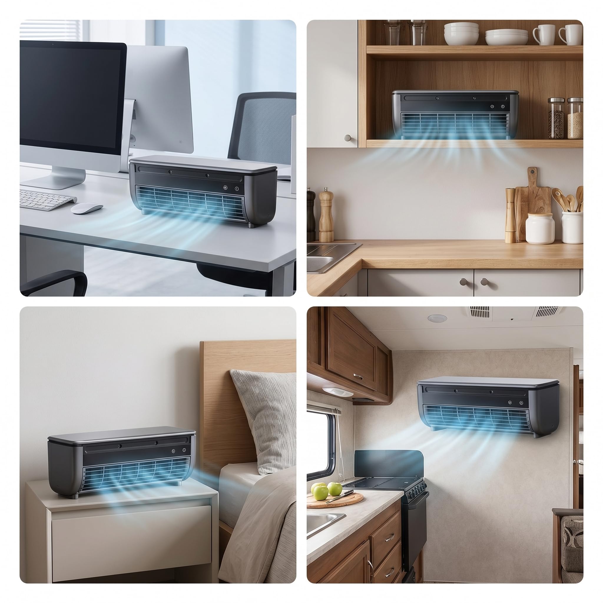 Ventilador nebulizador portátil de sobremesa y pared | 3 velocidades,batería 6000mAh recargable USB,pantalla táctil LED,mando a distancia,fijación pared sin taladrar