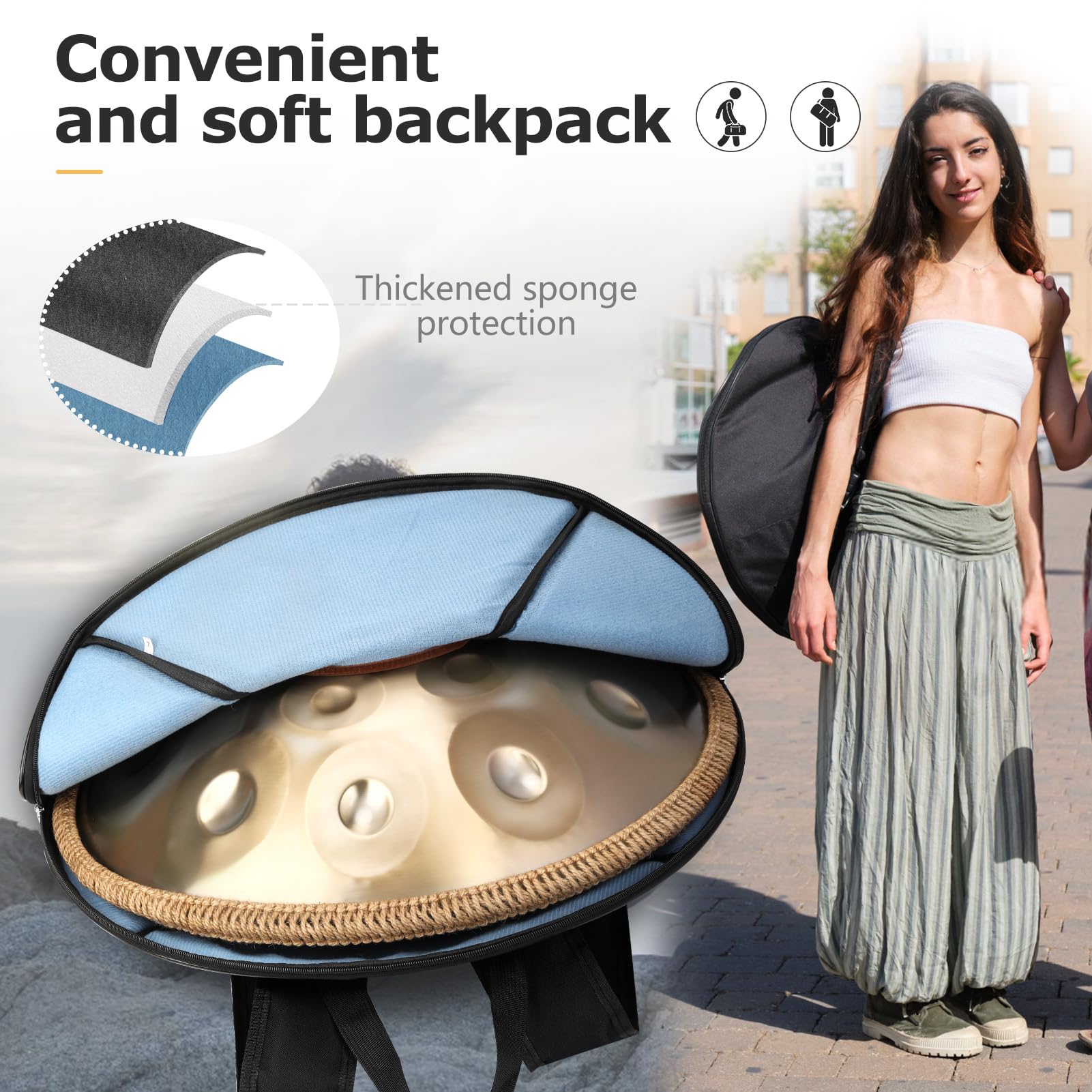 Handpan Drum, 12 Töne 22 Zoll Steel Instrument 440/432h Gold in D Minor Zungentrommel Mit Weicher Tasche, Schlägeln, Handtrommelständer für Anfänger, Profis, Musiktherapie (440Hz)