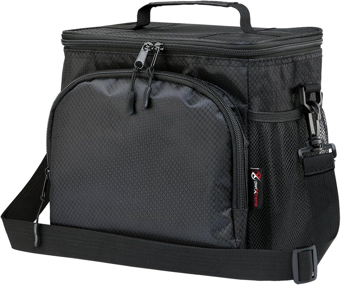 Insulated Lunch Bag with Extra Large Front Pockets Best 2 Way Zipper Closures Double-Sewn Nylon Side Mesh and 50-Inch Detachable Shoulder Strap