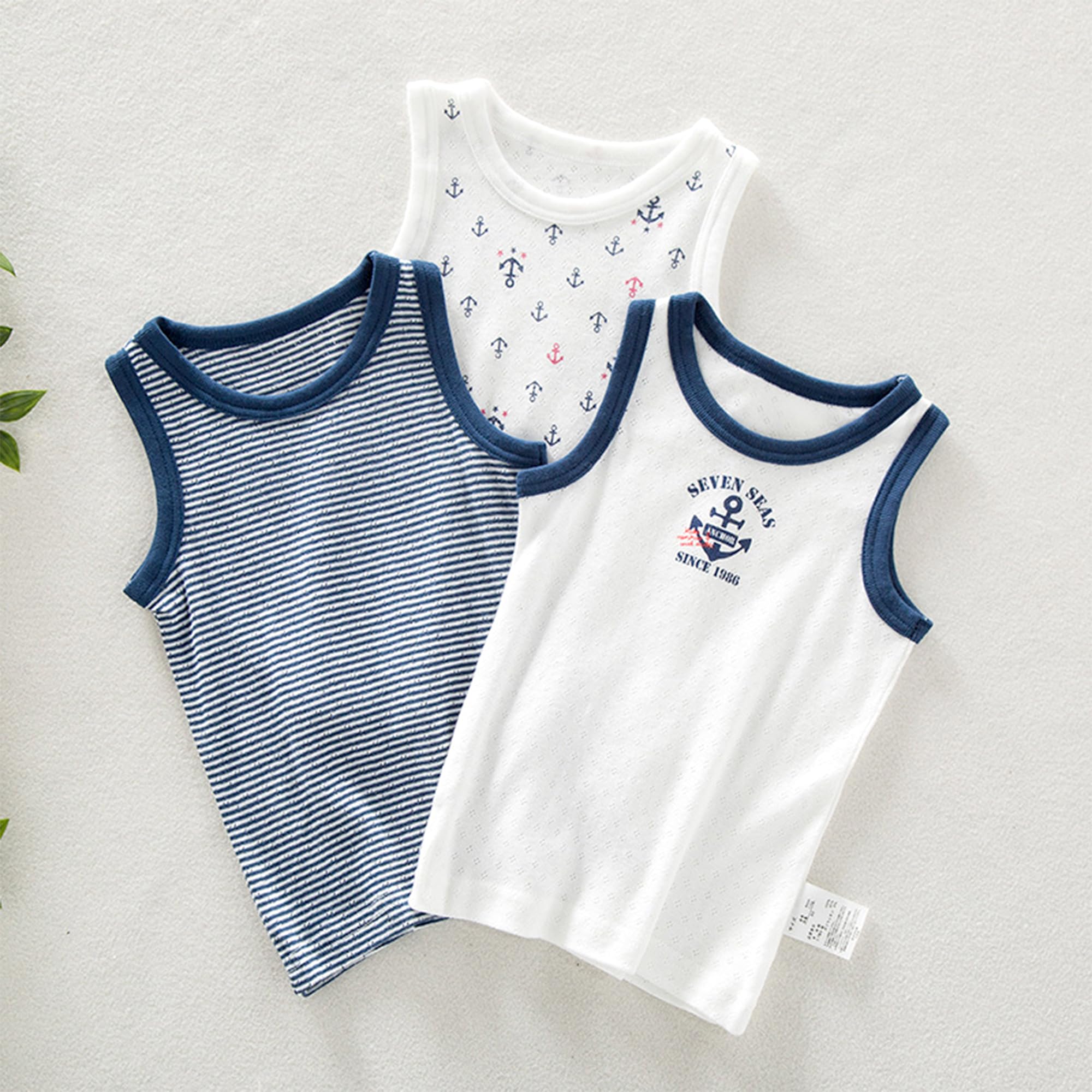 3 Paquets Bébé Débardeurs Enfants Maillot de Corps Coton sans Manches Gilet Garçons Respirant Maille Base T-Shirts Hauts