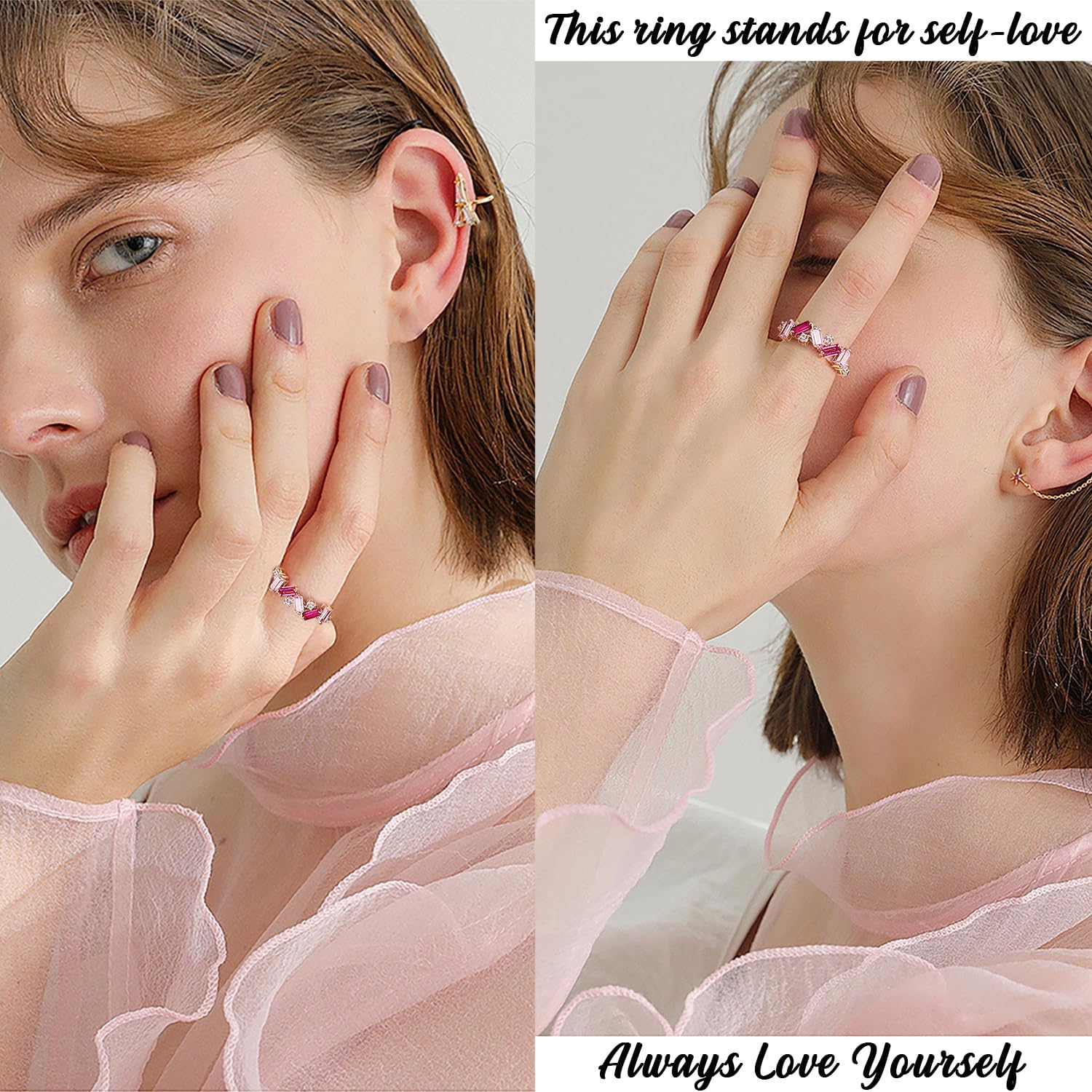 Nobody Has It All Together Pink Band Ring for women, S925 Plated with 14K White Gold Irregular Pink Self Love Ring, All Your Broken Pieces Make You Beautiful, Pink Jewelry Gift for women - Image 4