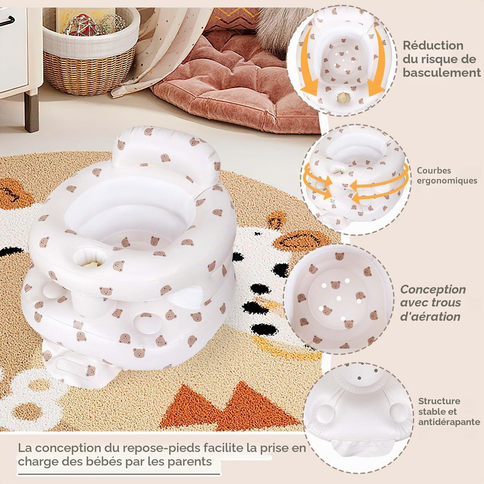 Siège Gonflable Bébé avec Pompe Intégrée Portable 3+ Mois Voyage Repas Camping