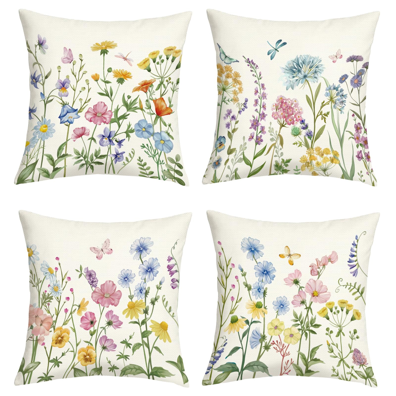 Joymaison 45x45 Pack of 4 Garden Floral Leaves Throw Pillow Cushion Covers