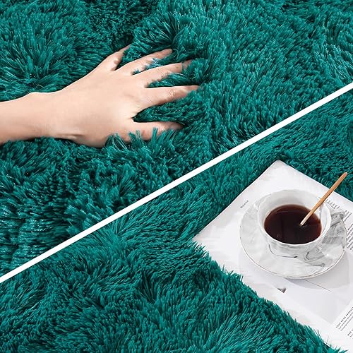 Miniatura 5 de Amearea Alfombra de pasillo azul y verde para dormitorio, niñas, sala de estar, 2 x 6 pies, color verde azulado, extra suave y esponjosa,