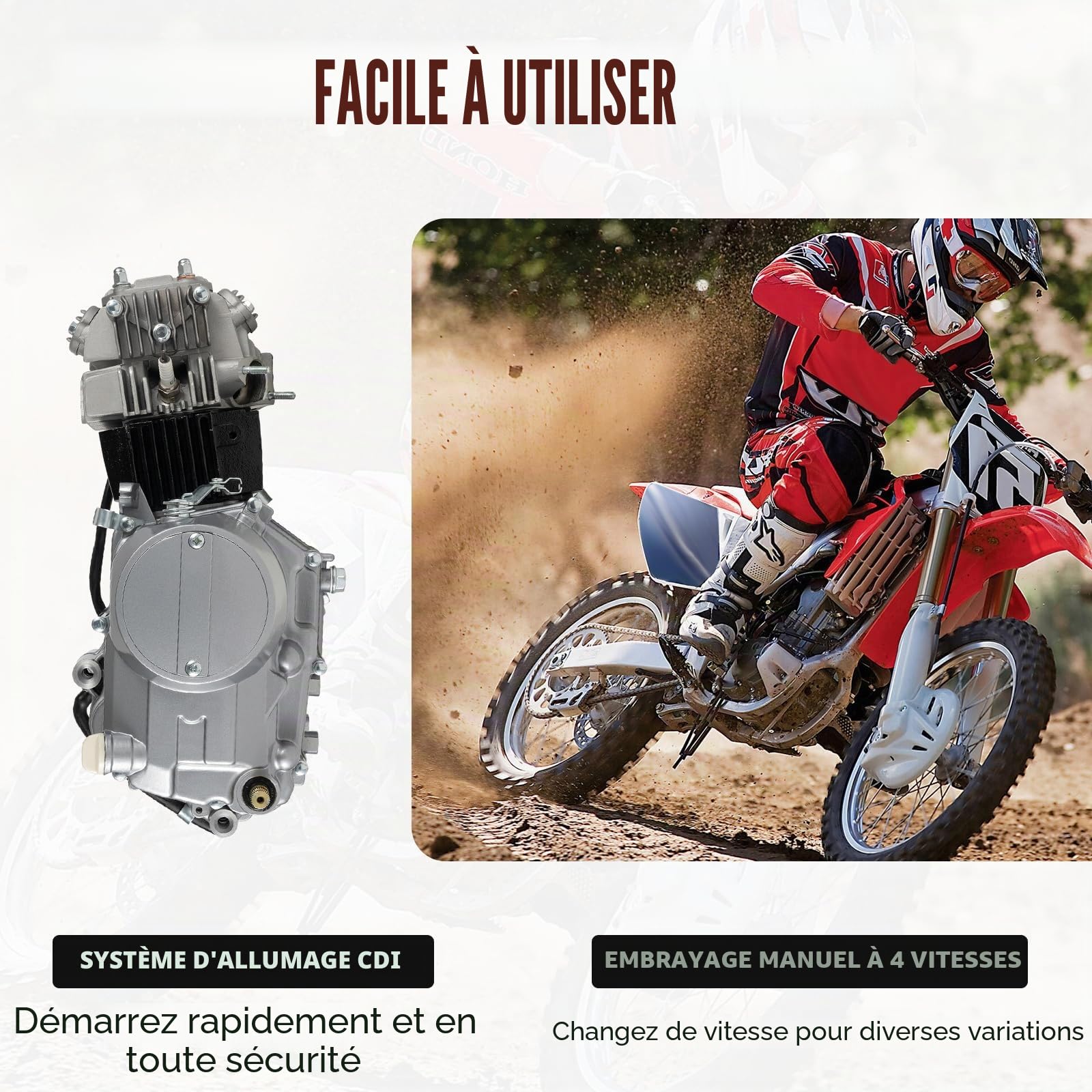 Moteur 125cc Motocross Pit Bike Cross Quatre temps refroidi par air pour Motocross CRF50 XR50 CRF70
