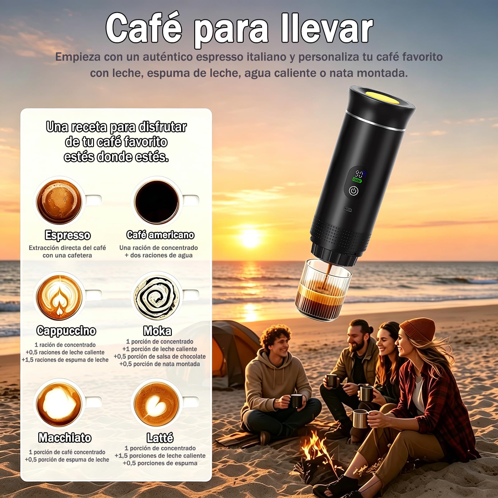 Cafetera de café espresso eléctrica portátil,3 en 1 Cafetera Portátil Espresso con Calentamiento Rápido,minicafetera de viaje,Ideal para Viajes, Oficina y Camping