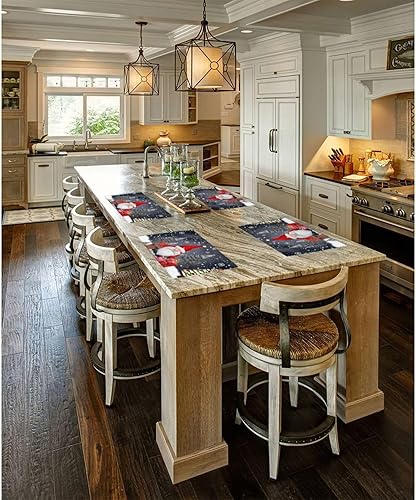 Miniatura 7 de Juego de 4 manteles individuales de gnomo de Navidad con copos de nieve, antideslizantes, resistentes al calor, lavables, para cocina, comedor,