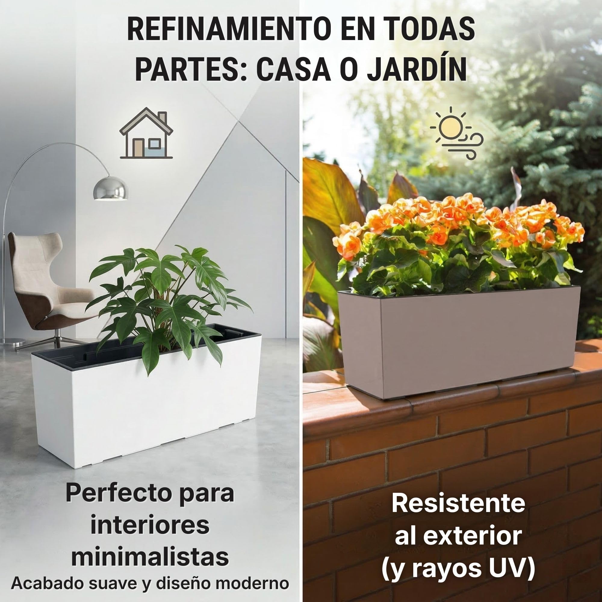 IMJ-Global - 3 Jardineras Exterior Grandes 77x23,5x24,6cm, Macetas Exterior Grandes 40 Litros (Inserto de 27 Litros) Jardinera Decorativas para Interior en Plástico Resistente a la Intemperie (Blanco)