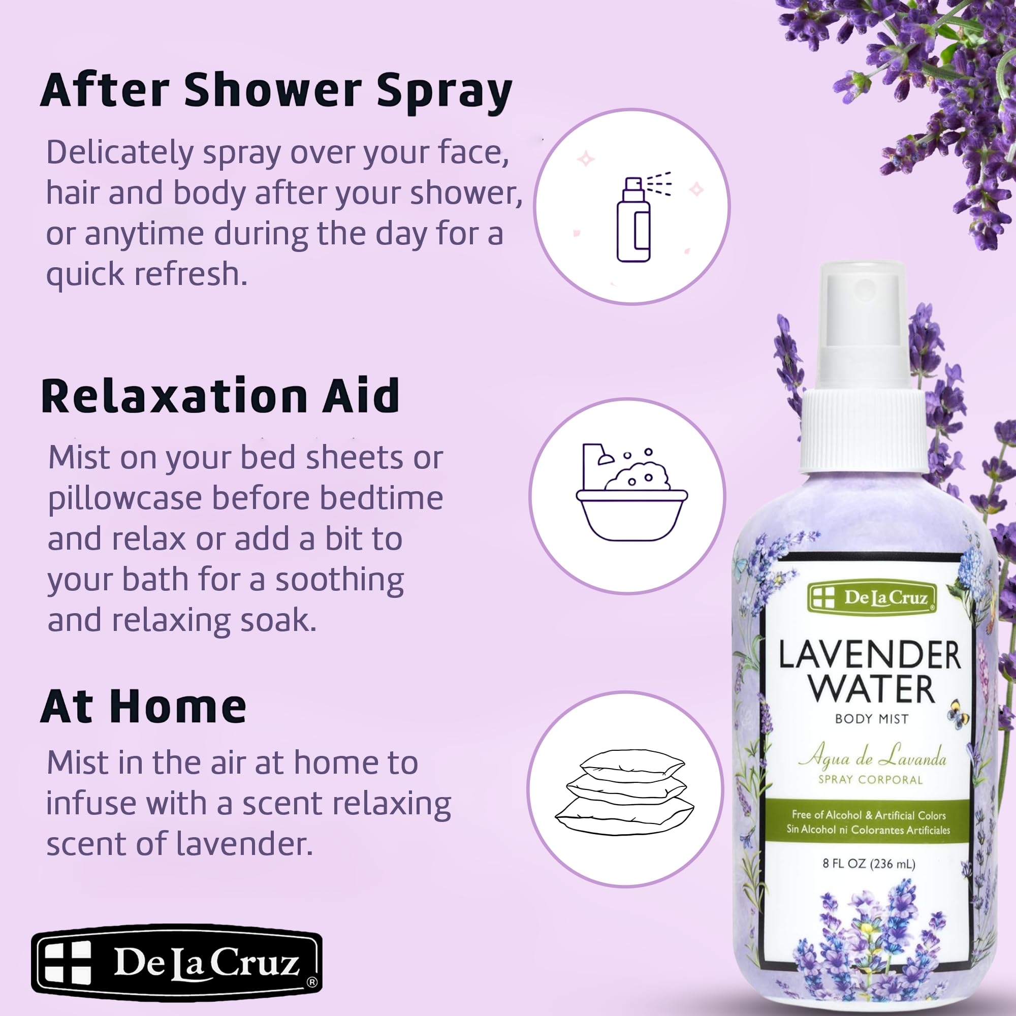 Lavender Water Body Mist - Spray de lavanda con aceite esencial de lavanda puro, 8 onzas líquidas (8.0 fl oz) 3