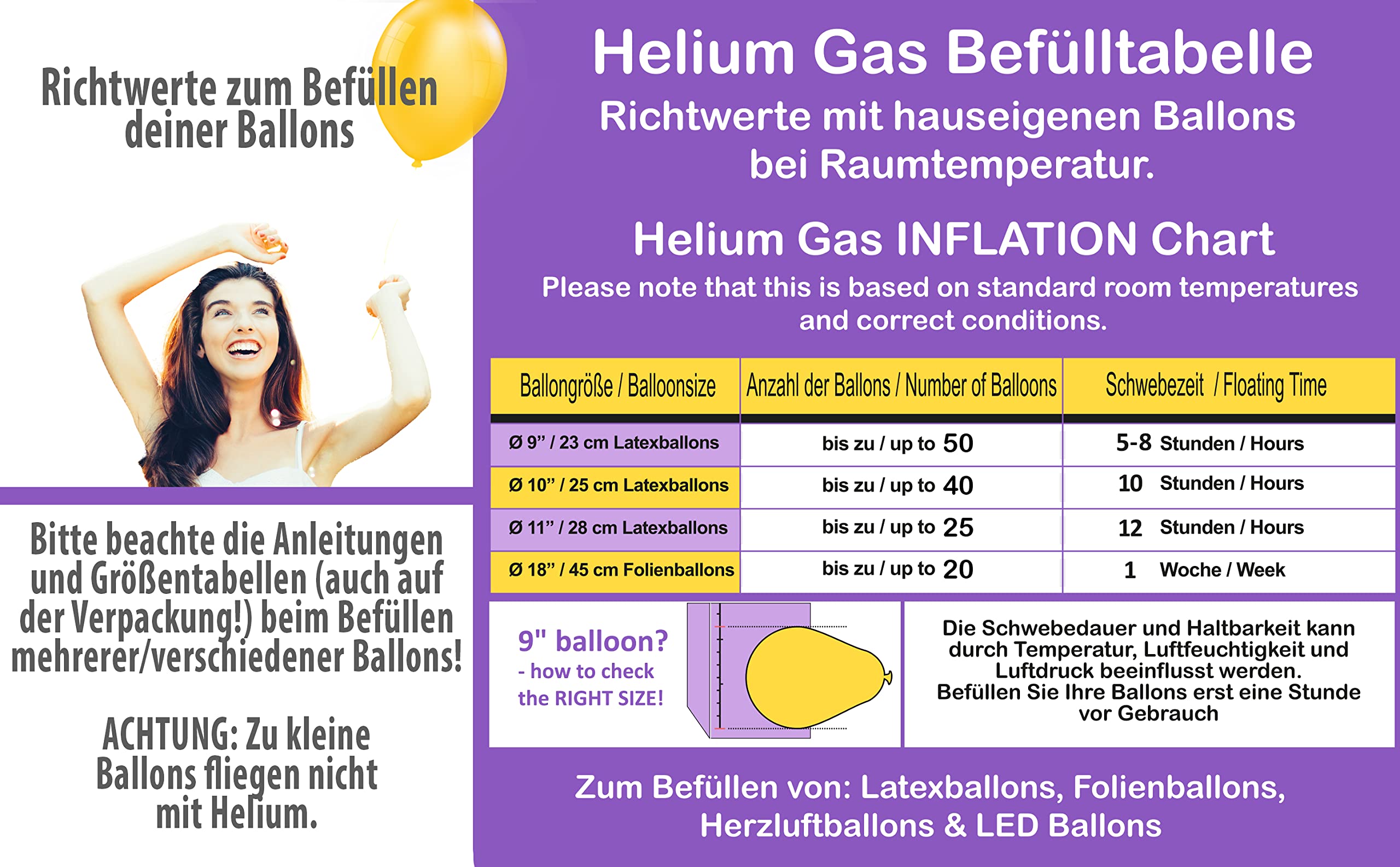 Helium Gasflasche für 50 Ballons | Heliumflasche Gasfüllung Folienballons Luftballons | Party Hochzeit (1 x Ballongas 50)