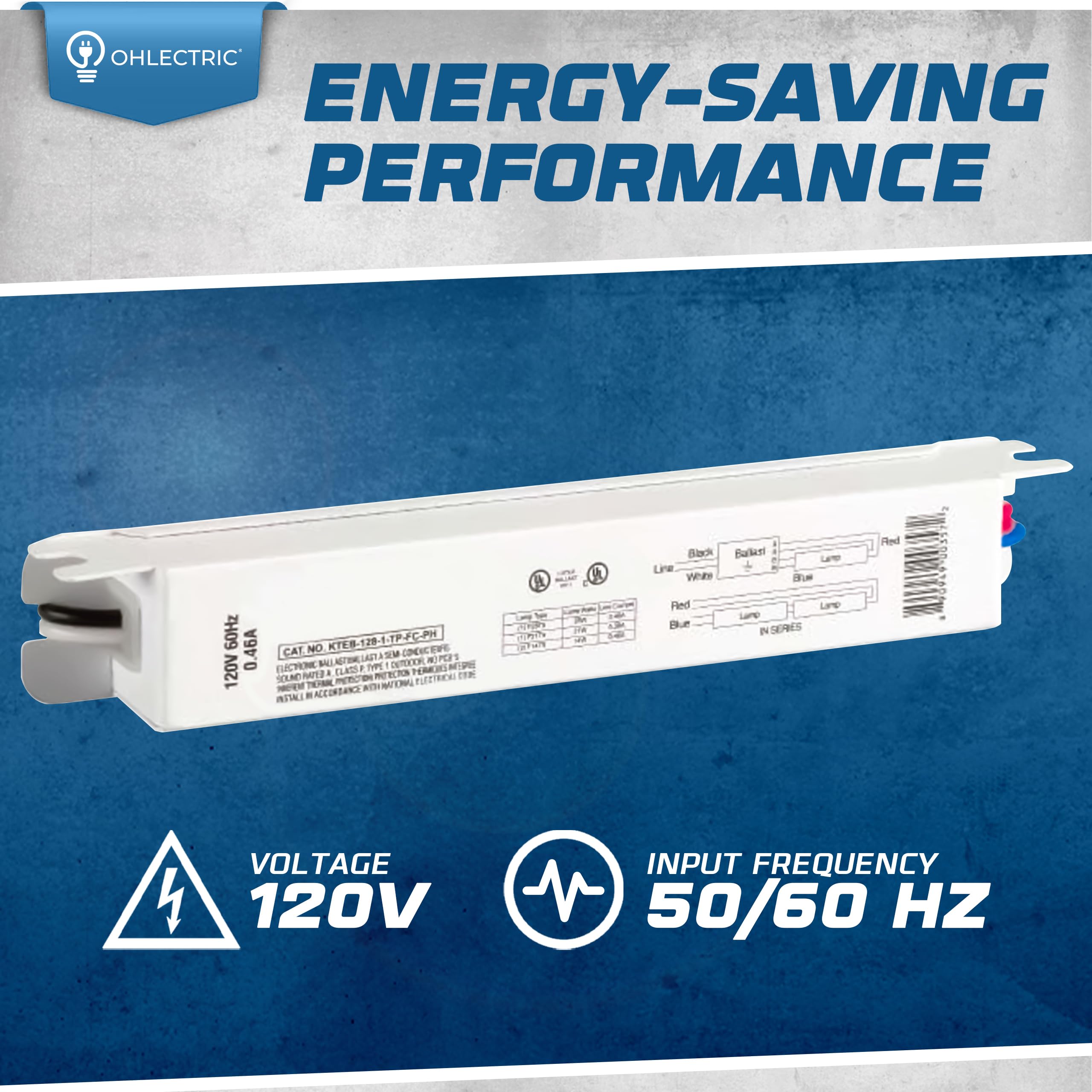 OHLECTRIC Replacement for Keystone KTEB-128-1-TP-FC-PH/D | 1 Lamp T5 Electronic Fluorescent Ballast | 28 Watts | 120V Input with Rapid Start Technology | UL Listed for Enhanced Safety