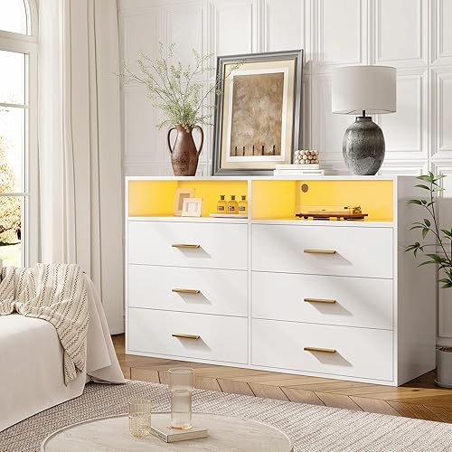 Miniatura 9 de EnHomee Cómoda negra para dormitorio, cómoda negra con LED, cómoda de dormitorio y cómoda, cómoda alta con 5 cajones, cómoda de madera con asas de