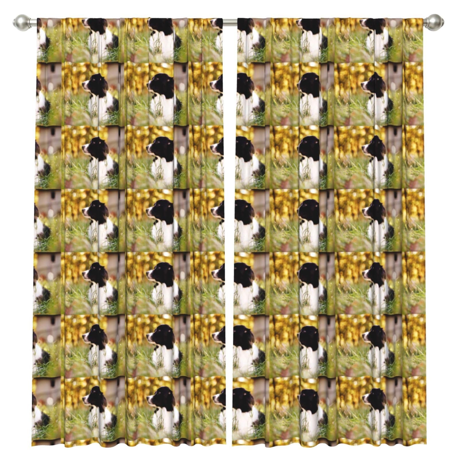 InOmak Animals Border Collie Spotted Dog, 2 Panels Window Curtains 52 x 84 Inch Blackout Curtains for Living Room Bedroom