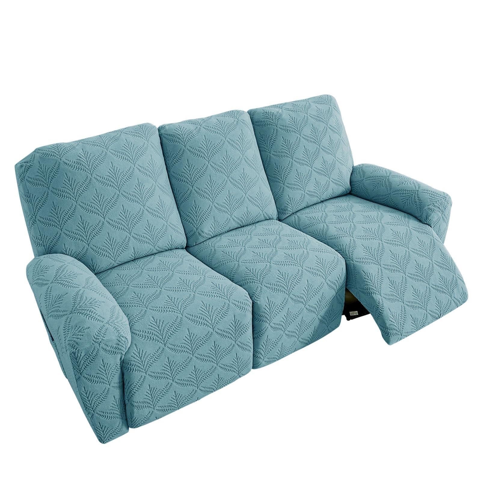 BEIWOSHA Jacquard Recliner Chair Covers, Stretch Polyester Spandex Recliner Cover, Reclining Sofa Cover with Elastic Side Pocket, Armchair Cover(Blue,3 posti)