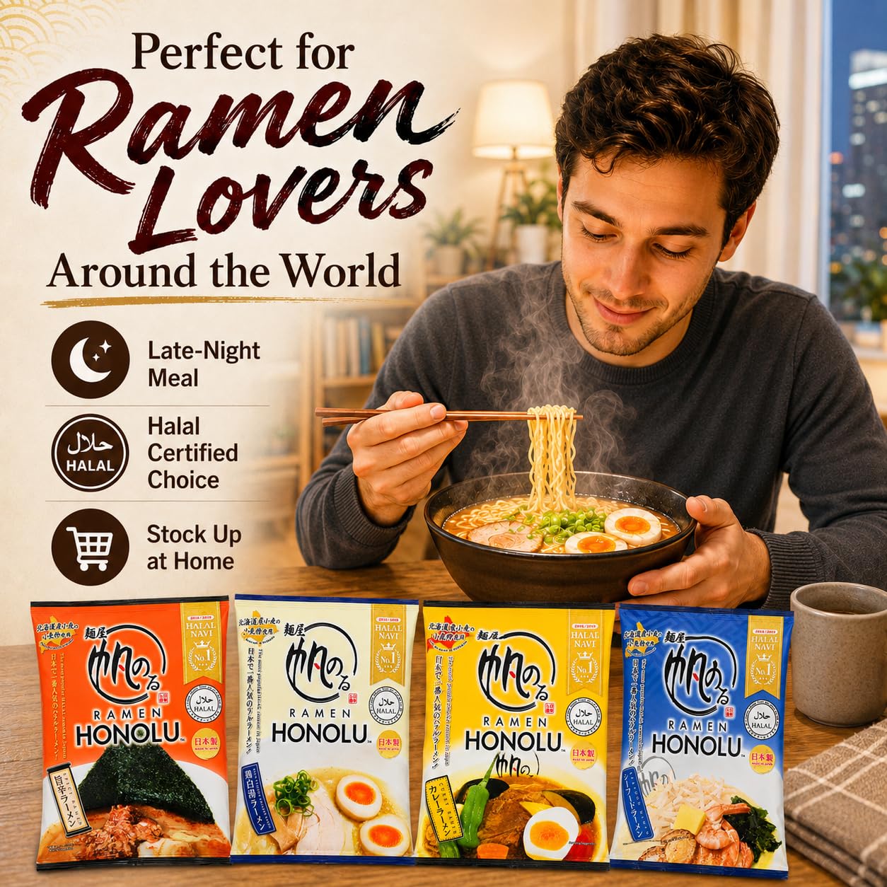 Amazon.co.jp: Halal ramen japanese food honolu 4 Flavors 4 Packs