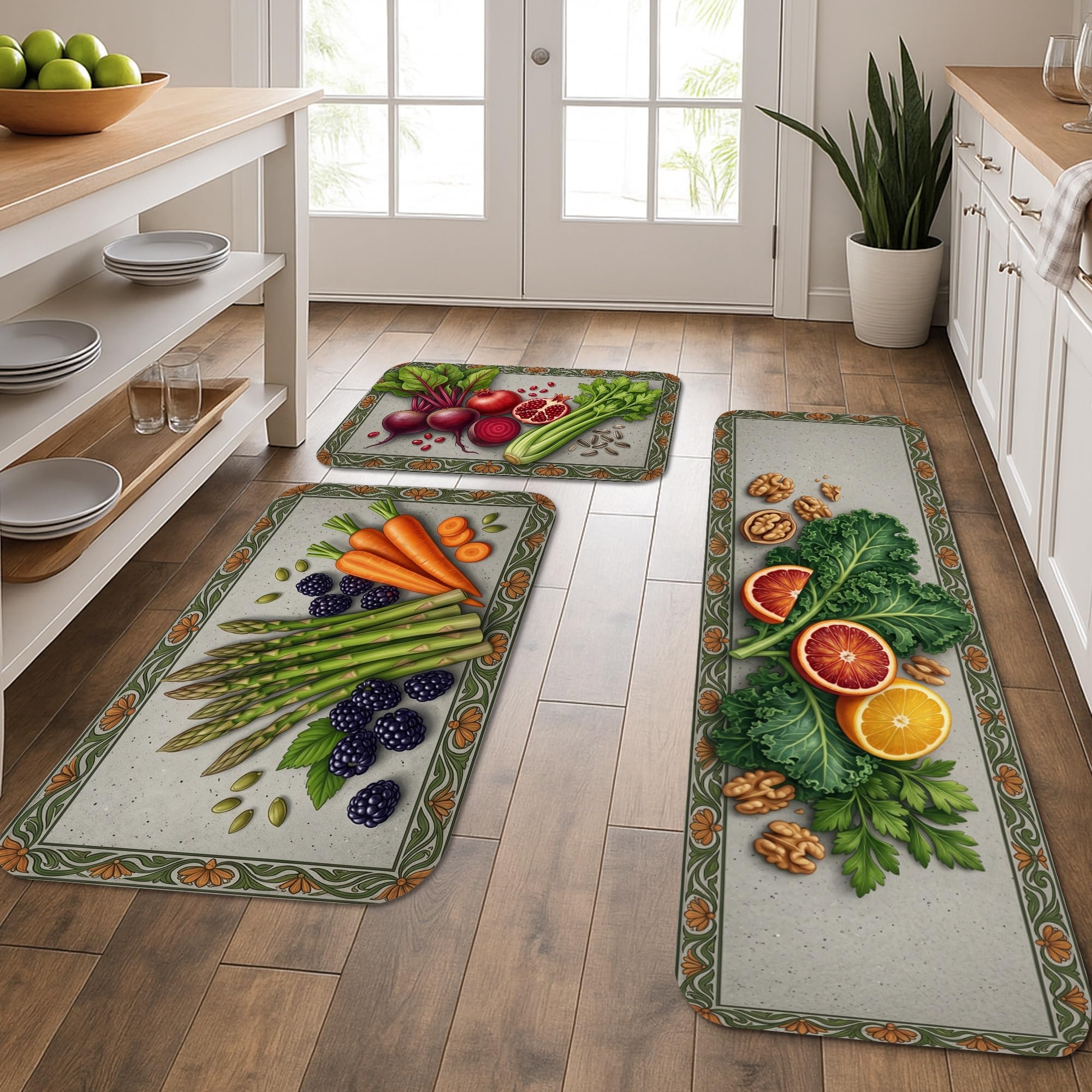 Lot de 3 tapis de cuisine contre le mal de dos devant l'évier