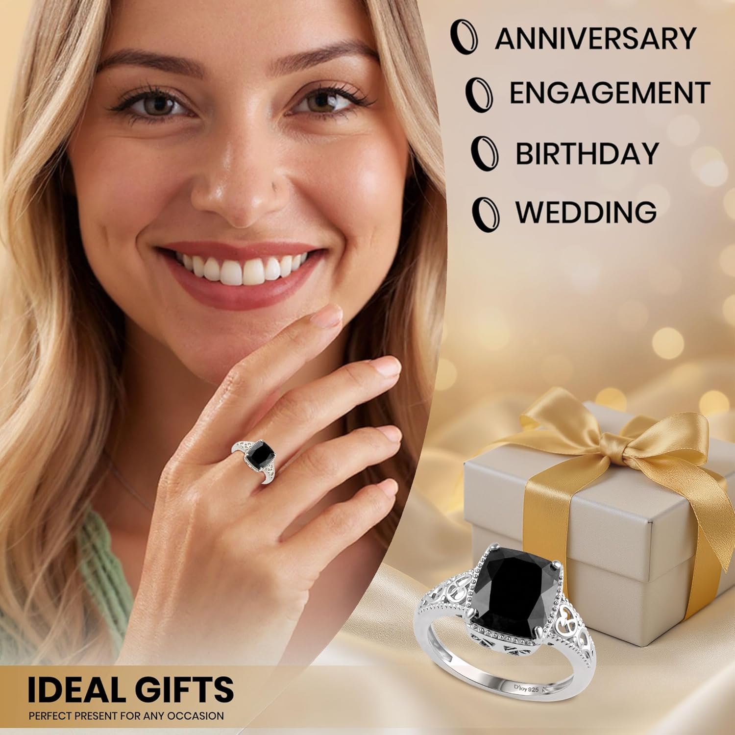 Black Tourmaline Ring in 925 Sterling Silver - October Birthstone Rings for Women - Engagement Promise Floral Statement Vintage Solitaire Tourmaline Jewelry Gifts for Womens - Image 7