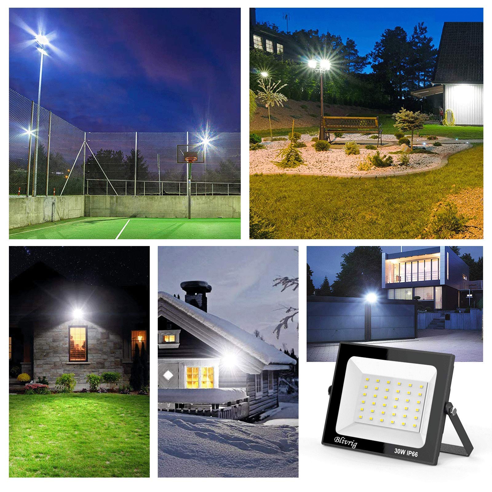 4PCS 30W Projecteur LED Exterieur Blanc Froid Eclairage 6500K, 1000LM Spot LED Extérieur IP66 Imperméable Mur Plafond Sol, pour Terrasse, Patio, Chemins, Stades, Usines, Garage, Jardi