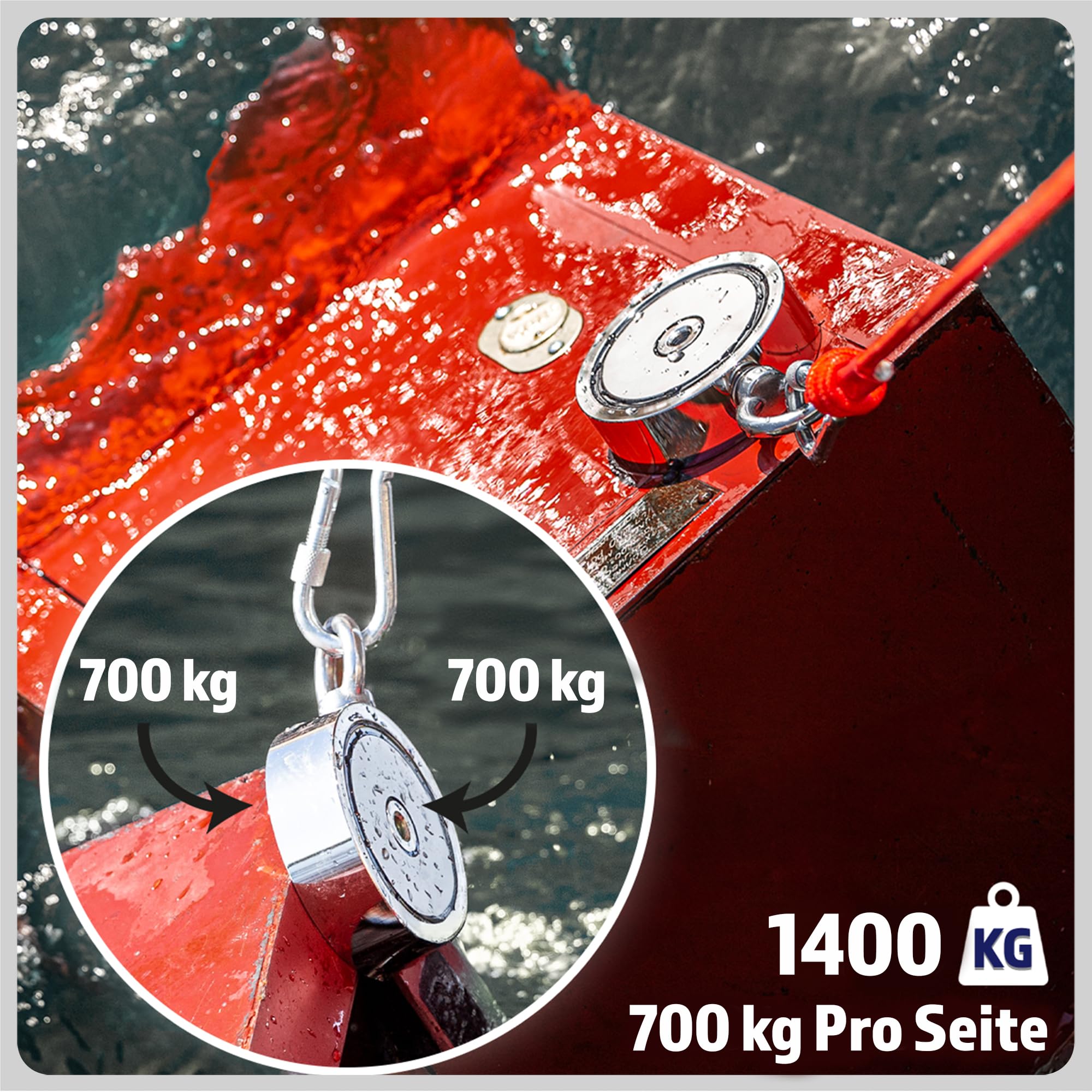 MAGFISHION Magnetfischen Set - 1400 KG (2 x 700kg) - Ø135mm - Neodym Magnet mit Seil (20M) & Handschuhe - Magnet Fischen Angel - Ösenmagnet - Fishing Magnetangel - Magnetangeln Set