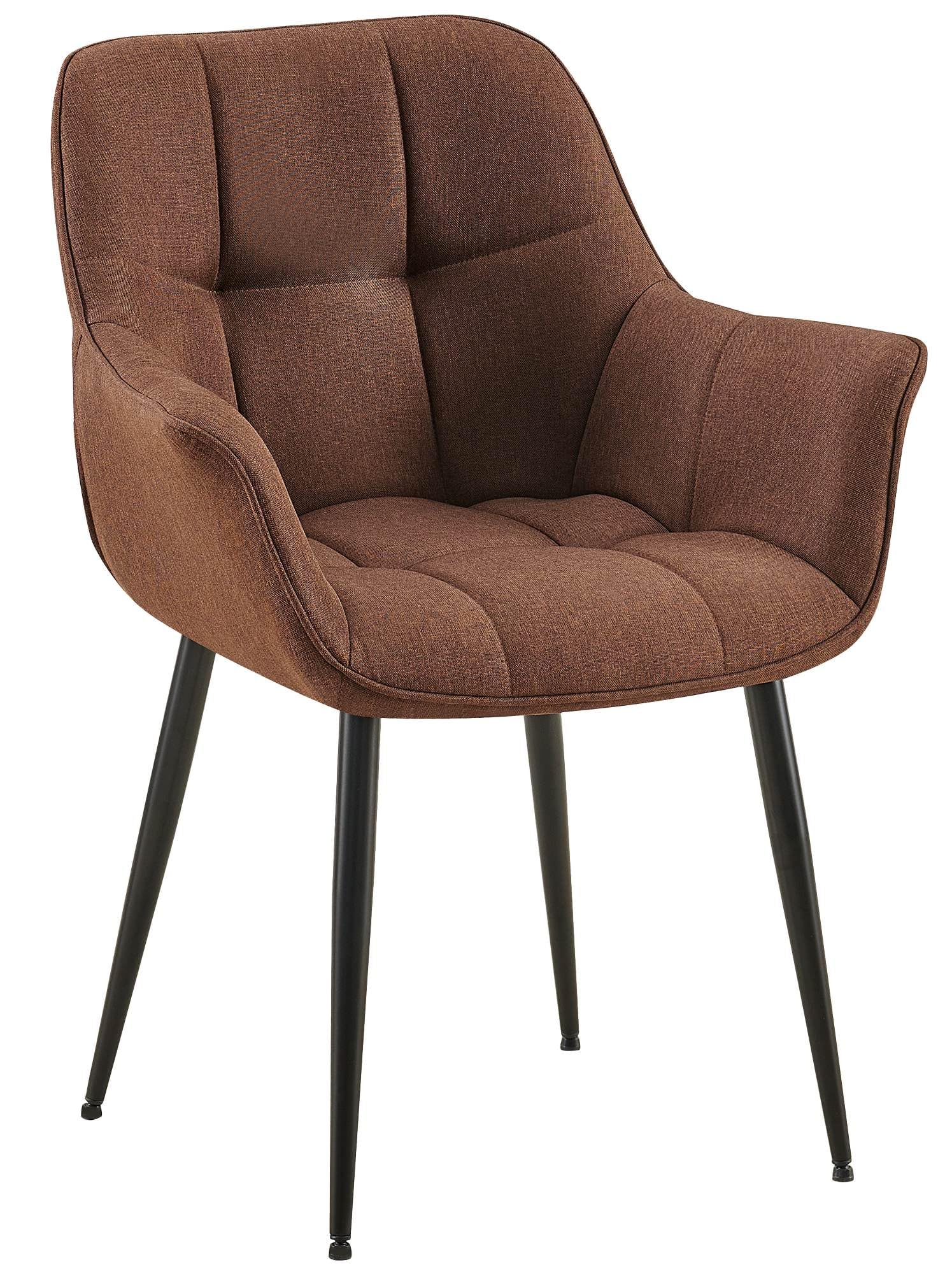 CLP Silla de Comedor Roseville tapizada & Acolchada I Butaca de salón Moderna con Base metálica & reposabrazos Color:marrón;Material:Tela