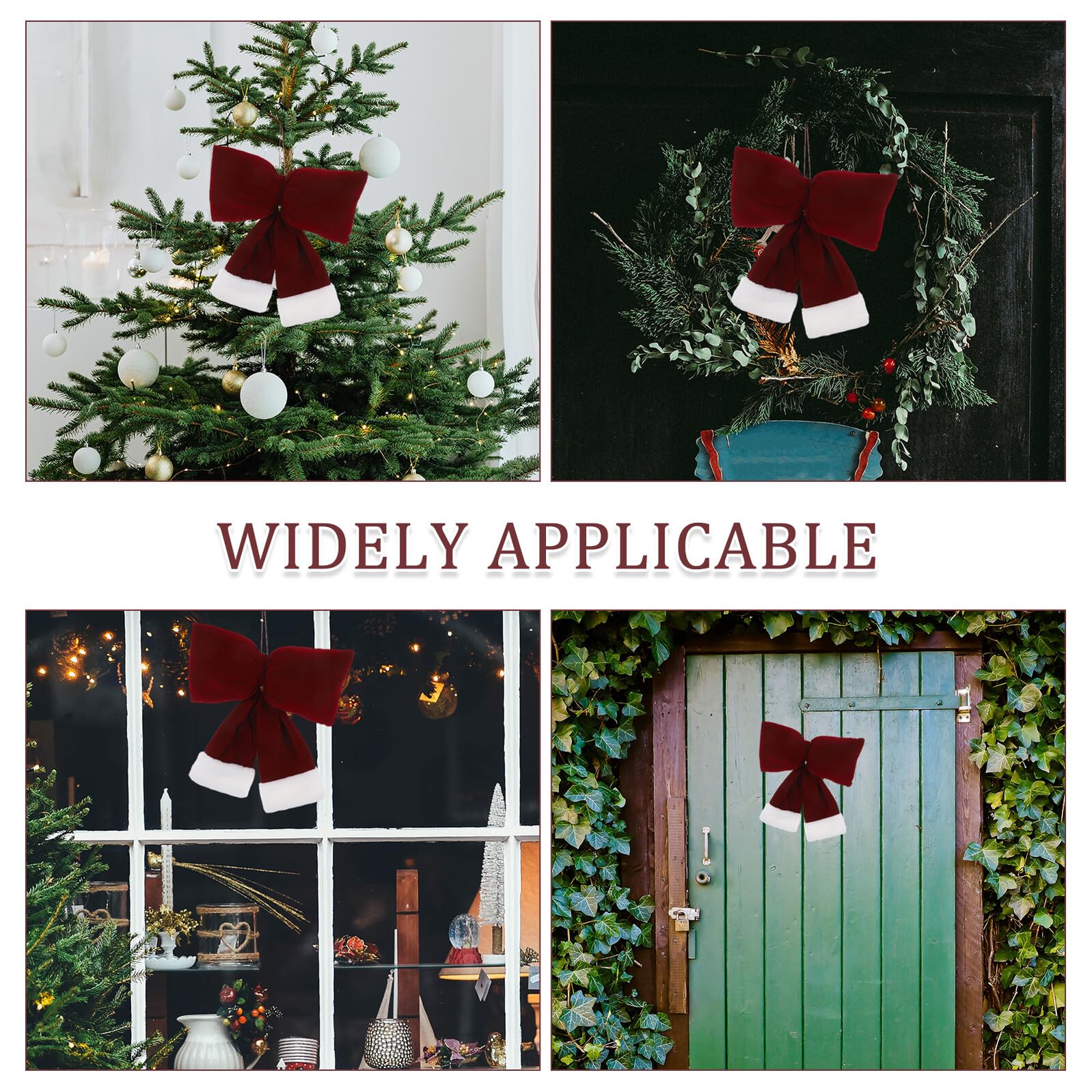 ULTECHNOVO 3 Piezas Lazo Navideño de Franela Colgante de Lazo de Terciopelo Oscuro Rojo para Decoración de Navidad Guirnalda de Árbol de Navidad
